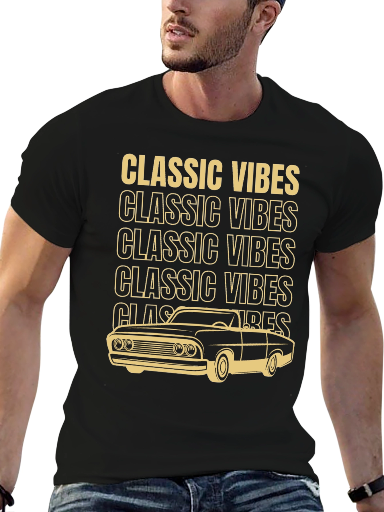 Black Classic Vibes Car Graphic T-Shirt view 6