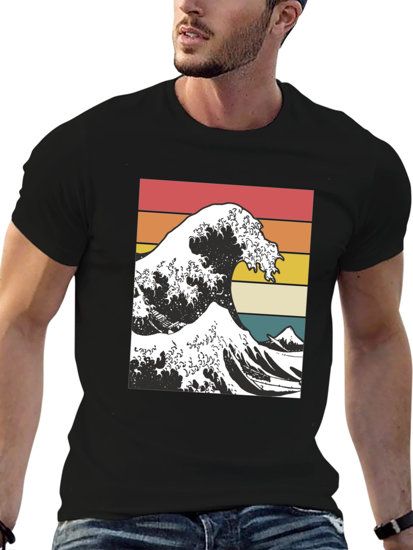 Black Vintage Wave T-Shirt - Retro Style view 6