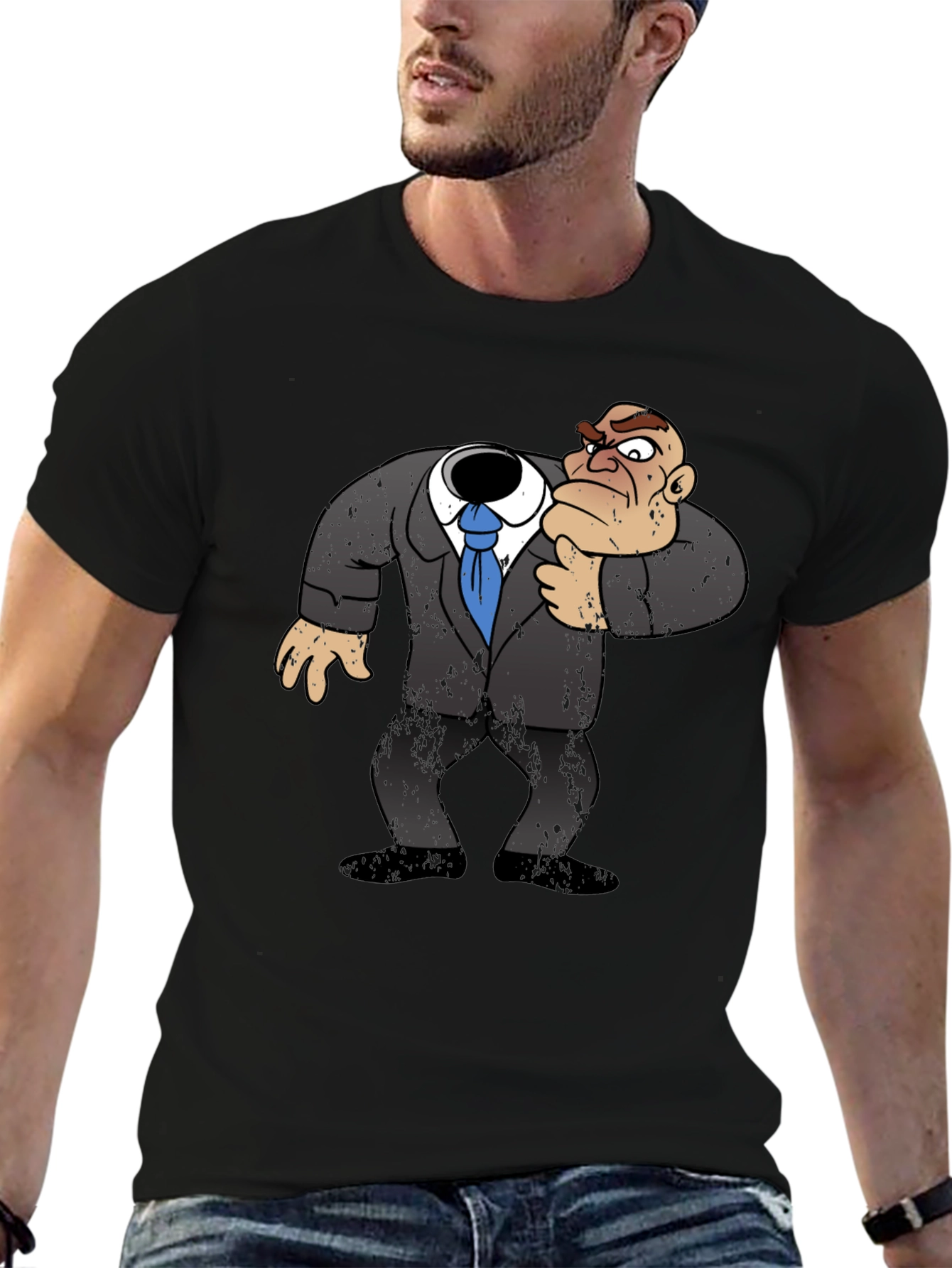Black Headless Cartoon Boss T-Shirt - Funny Graphic Tee view 6