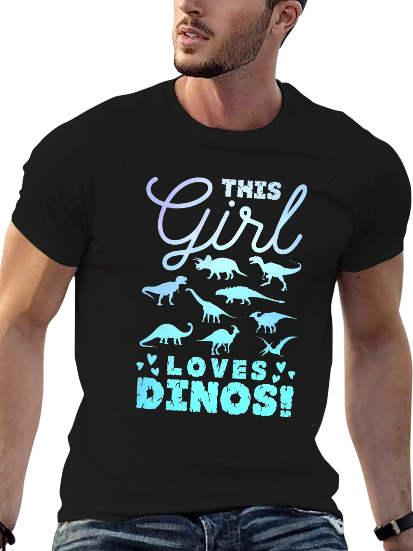 Black This Girl Loves Dinos T-Shirt - Dinosaur Lover Tee view 6