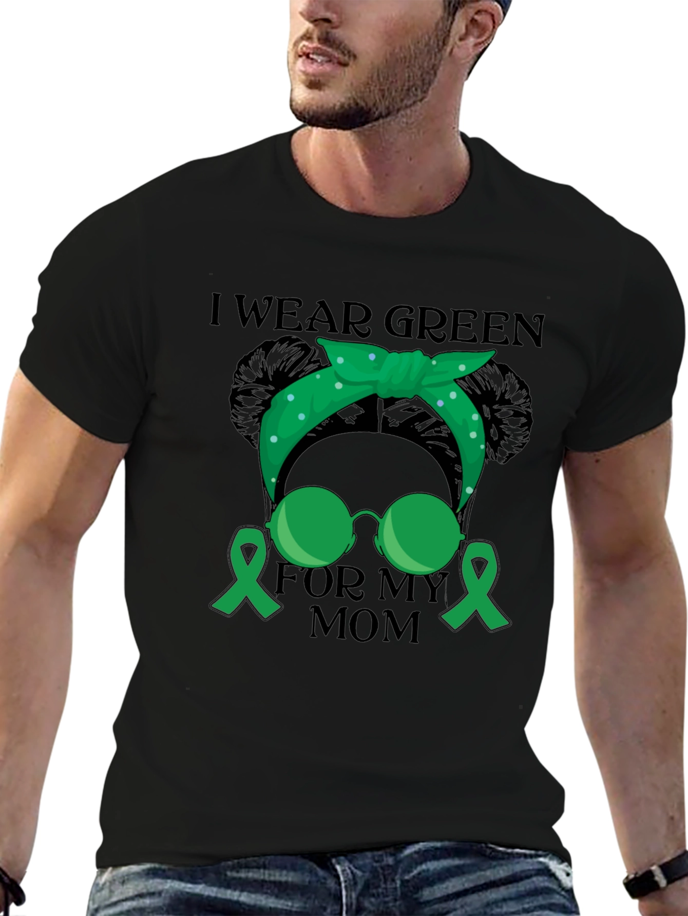 Black I Wear Green For My Mom Awareness T-Shirt view 6