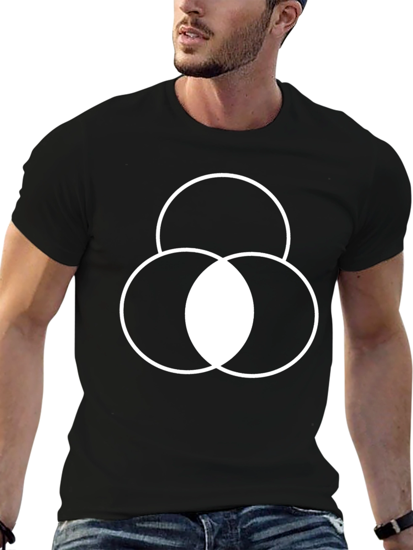 Black Geometric Circle Graphic Tee - Black Cotton Blend view 6