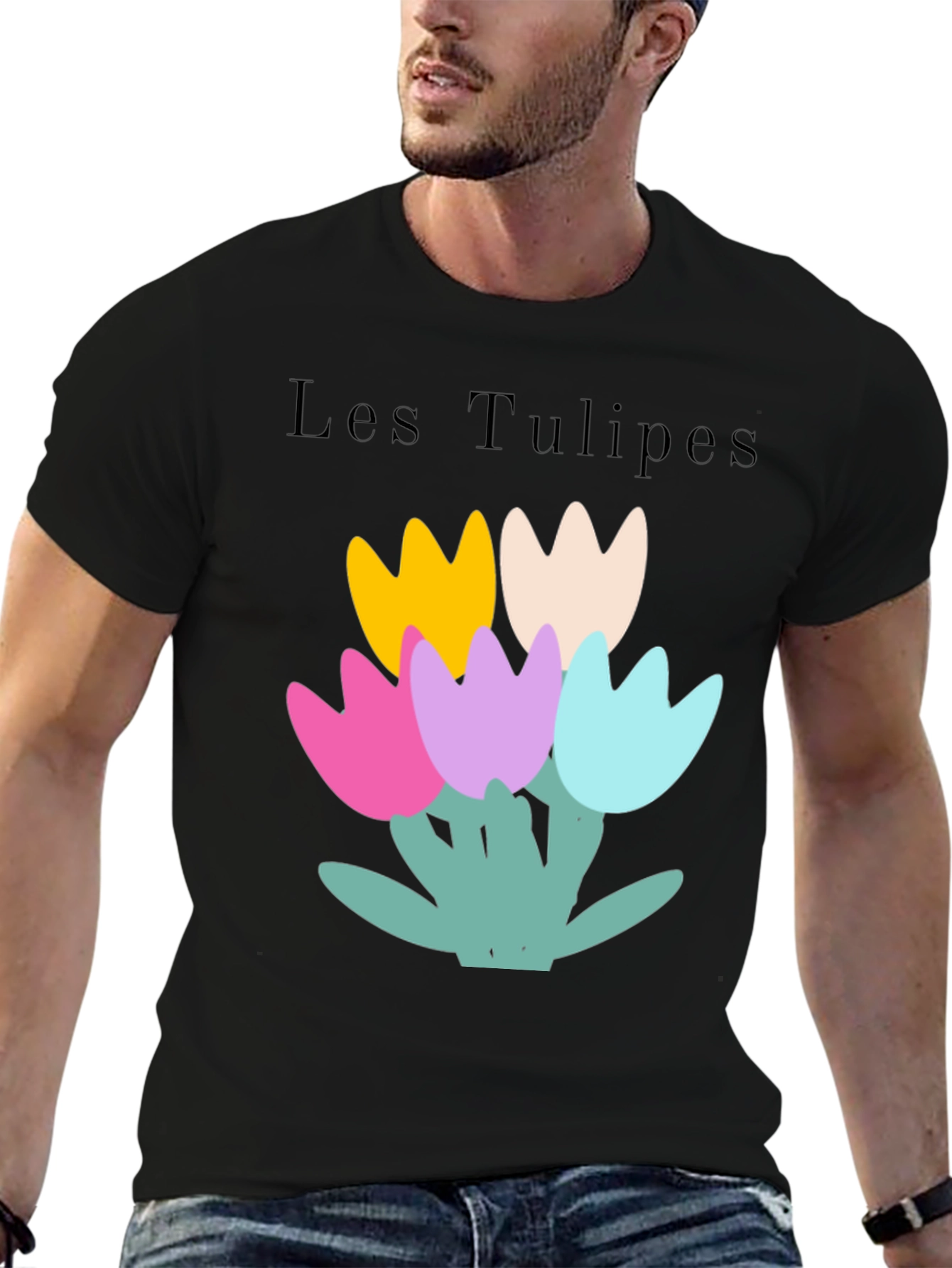Black Les Tulipes Graphic Tee - Stylish Casual Wear view 6