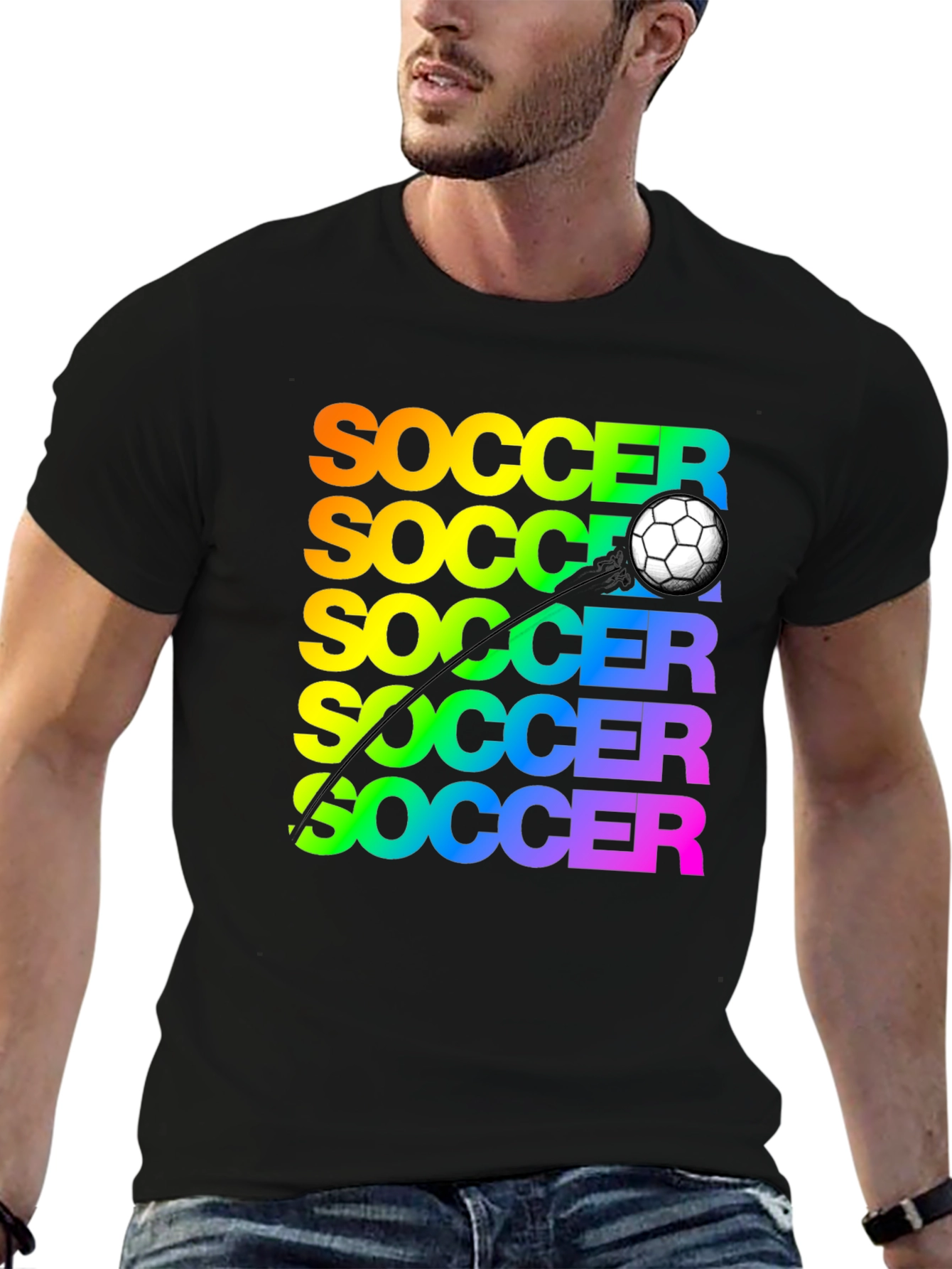 Black Soccer Rainbow Graphic T-Shirt view 6