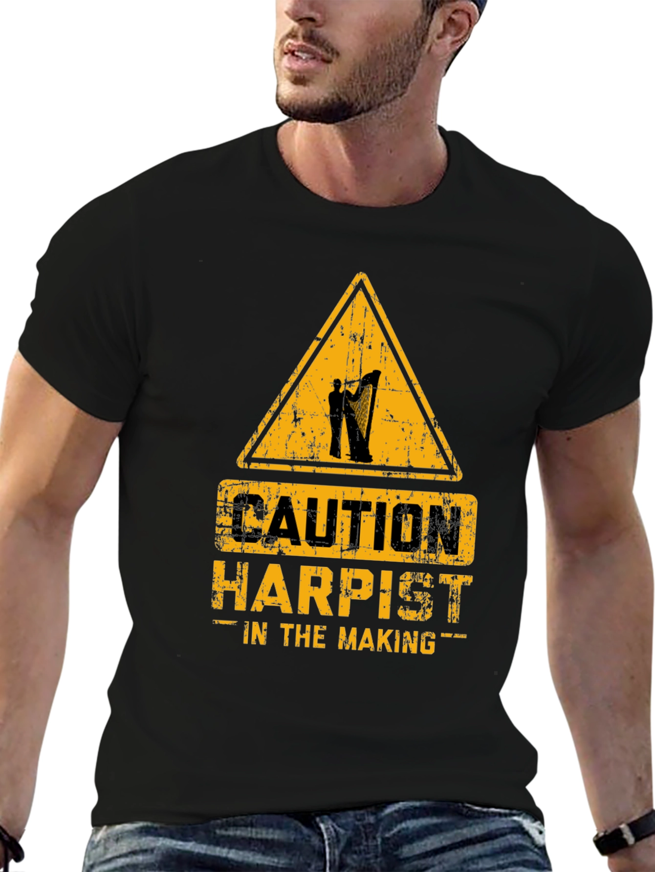 Black Caution Harpist In The Making Graphic T-Shirt view 6