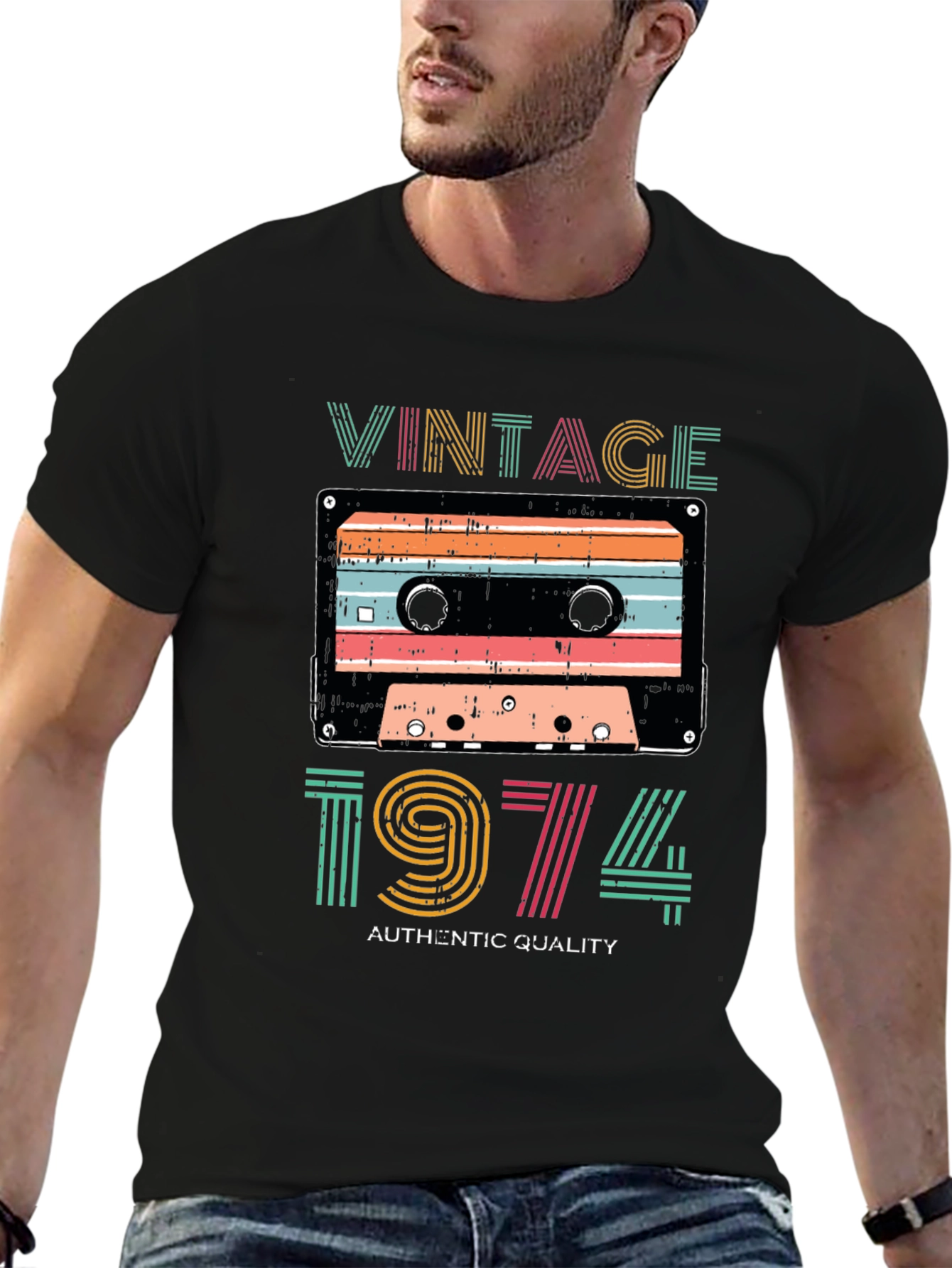 Black Vintage 1974 Cassette Tape Graphic Tee view 6