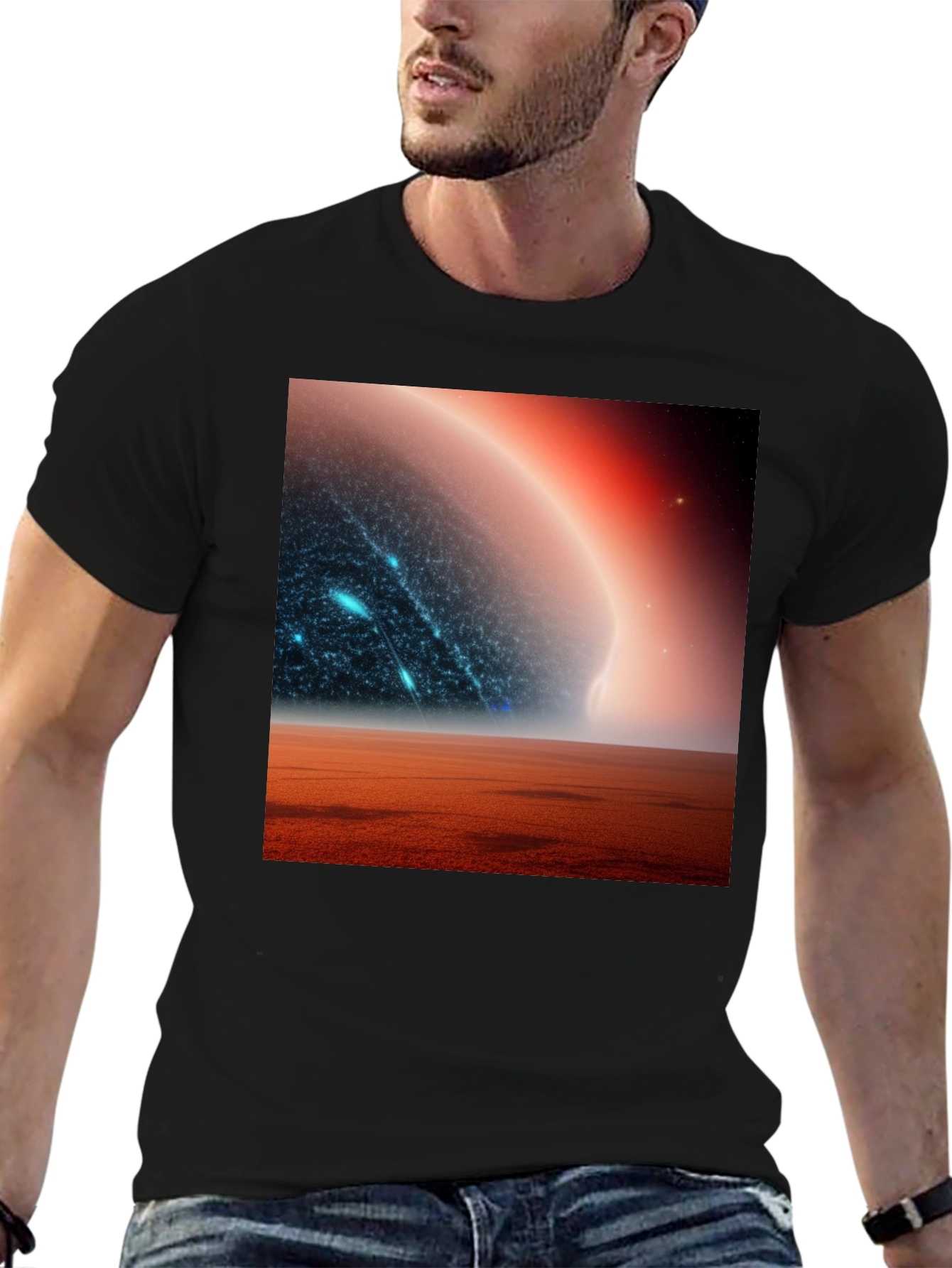 Black Sci-Fi Planetscape Black T-Shirt view 6