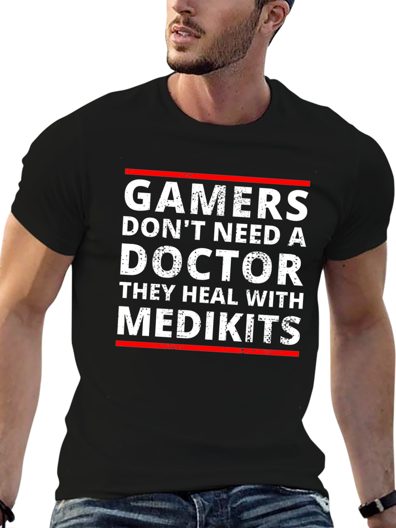 Black Gamers Heal with Medkits T-Shirt - Funny Gaming Tee view 6