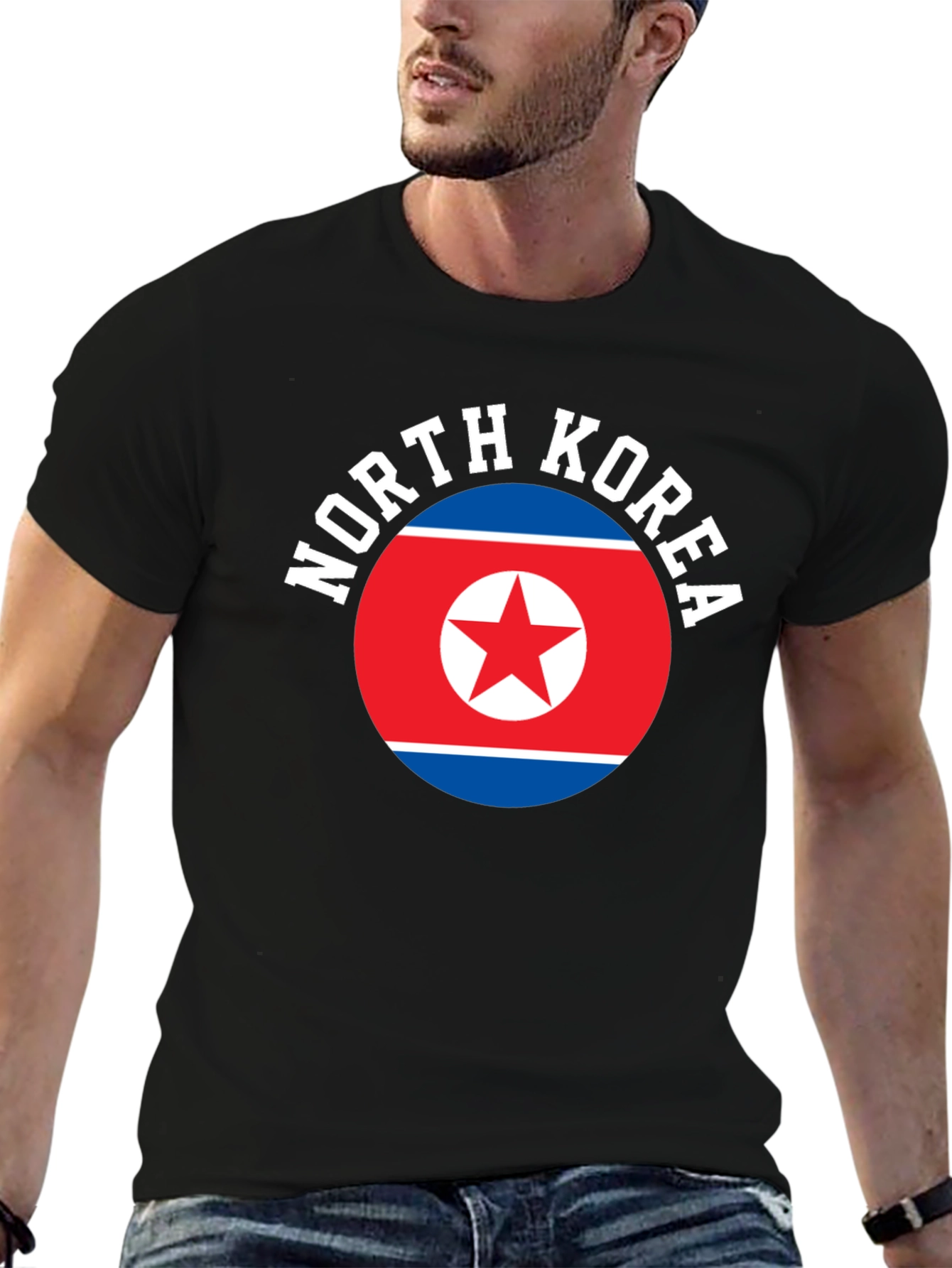 Black North Korea Flag T-Shirt view 6