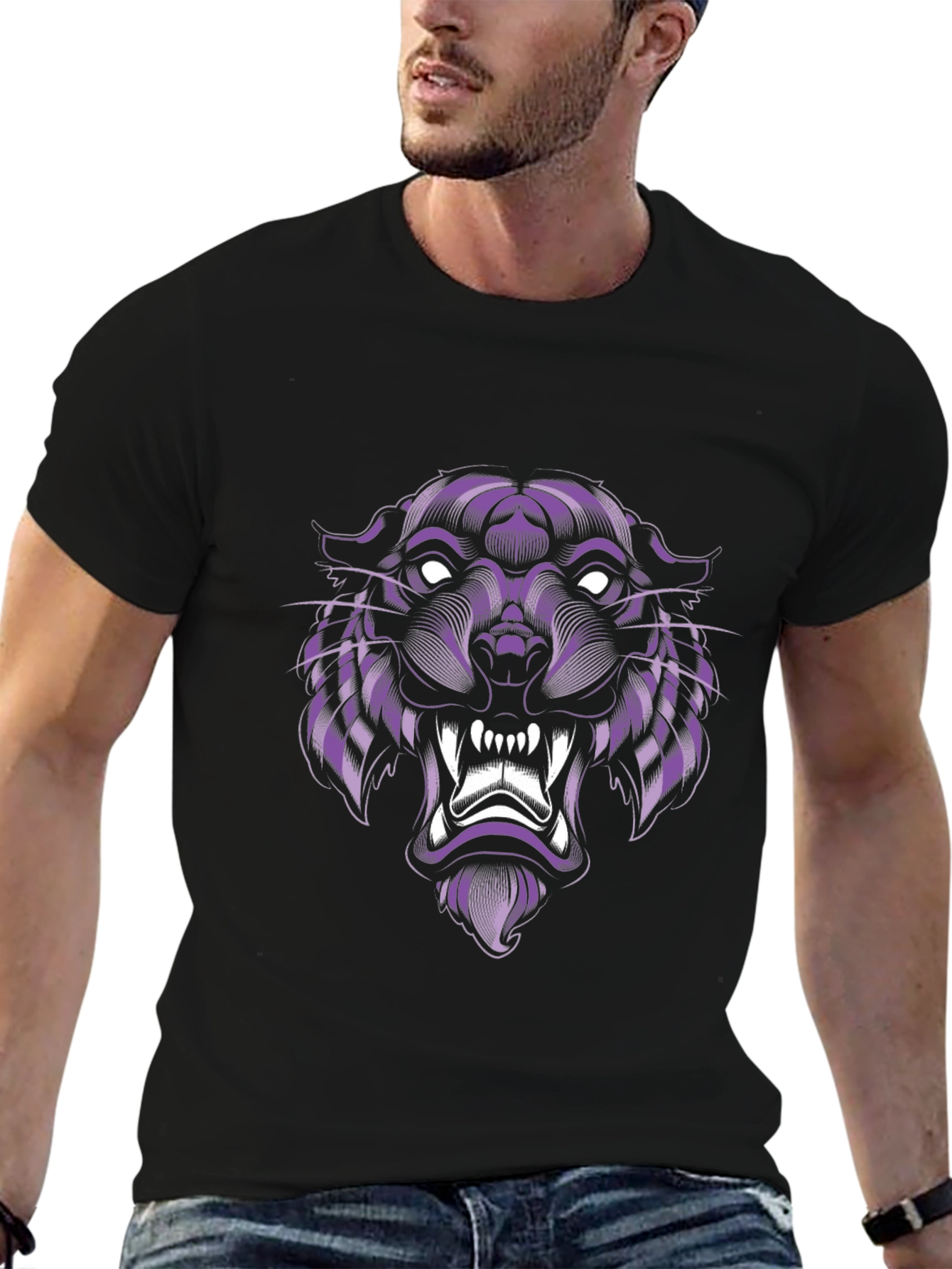 Black Purple Panther Graphic Tee - Cool Animal Design view 6