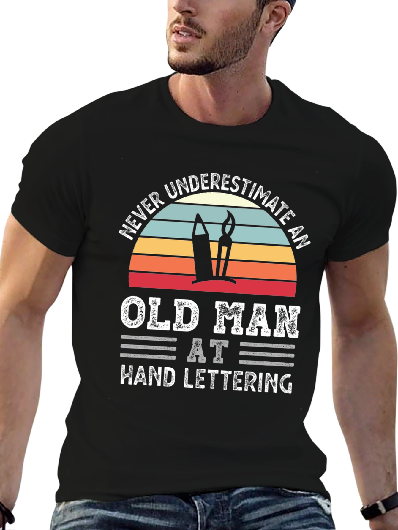 Black Old Man Hand Lettering T-Shirt - Never Underestimate! view 6