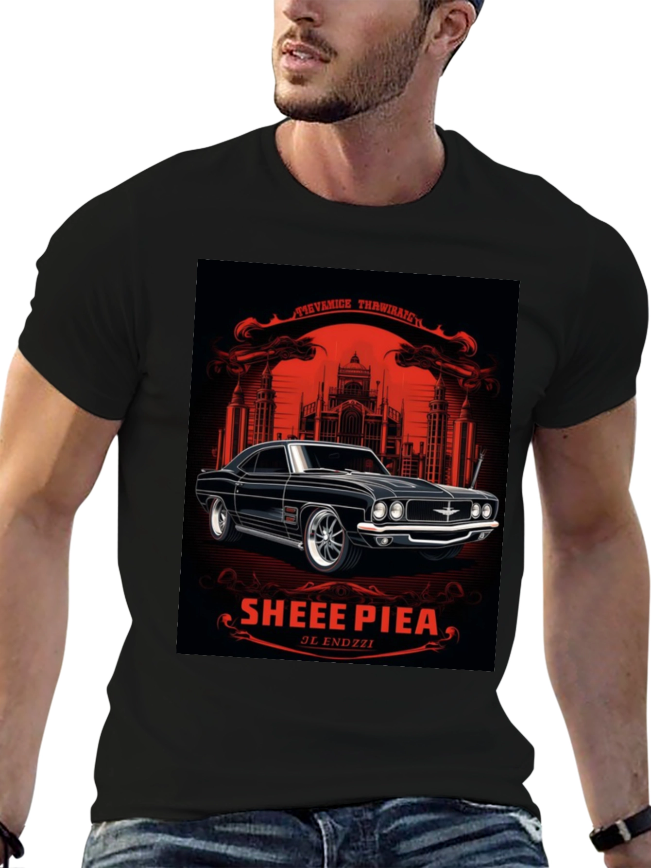 Black Classic Car Graphic Tee - Sheee Piea Black T-Shirt view 6