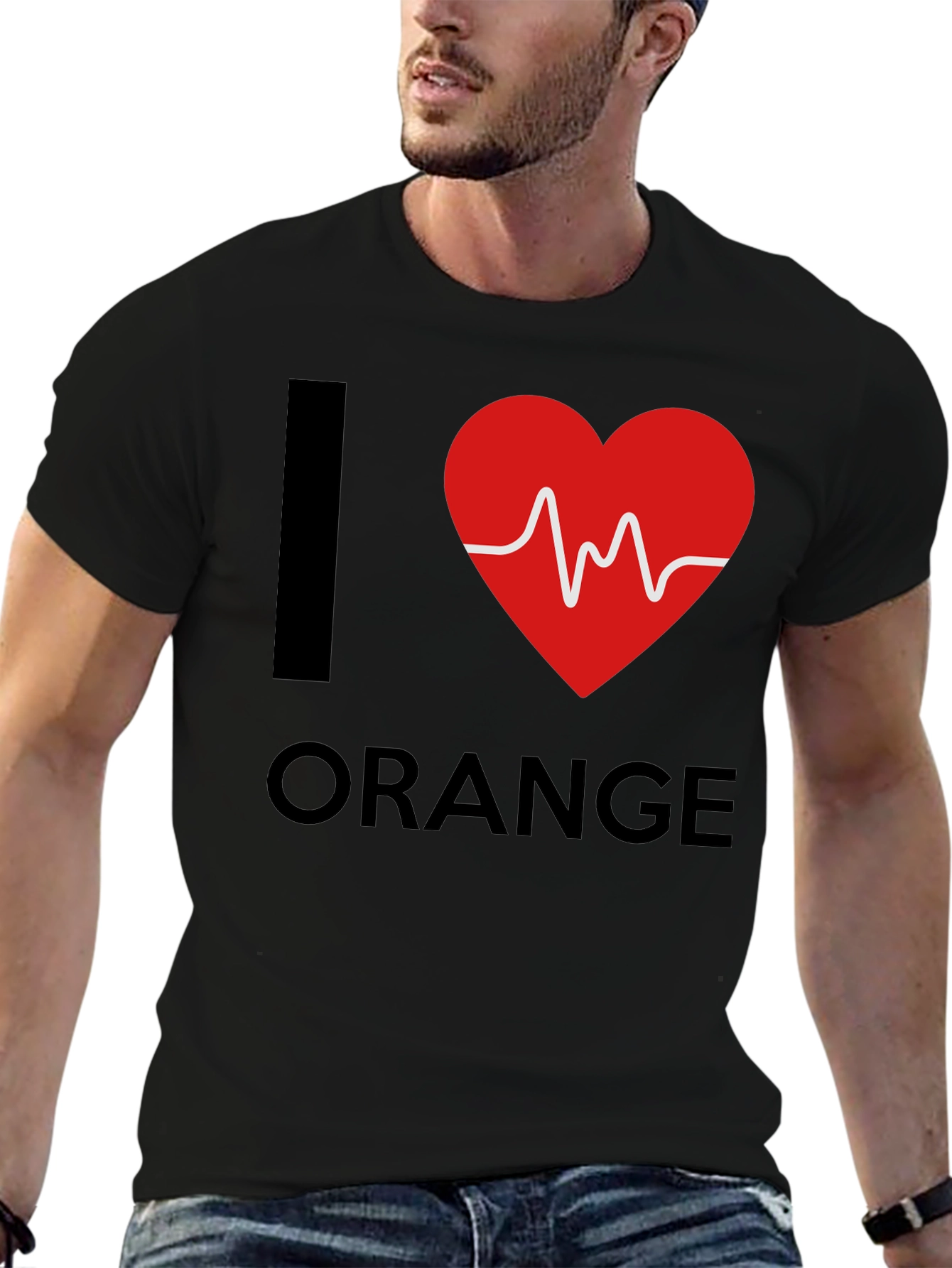 Black I Heart Orange Graphic Tee - Novelty T-Shirt view 6