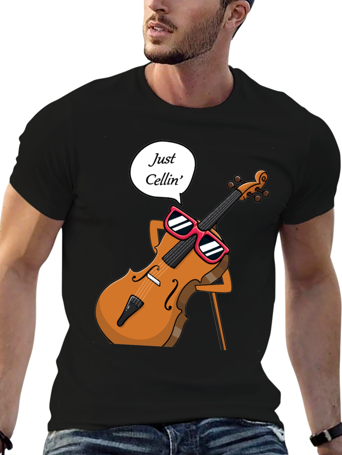Black Just Cellin' T-Shirt - Musician Humor Tee view 6