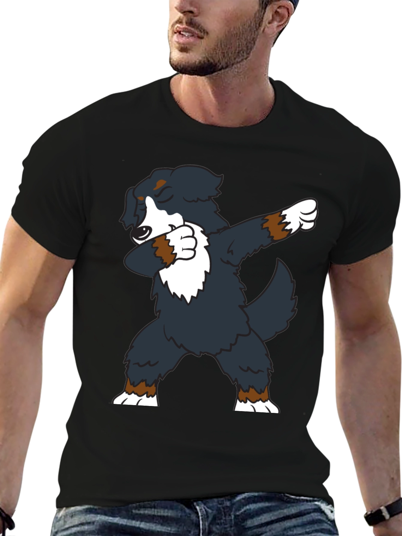 Black Dabbing Dog Graphic Tee - Black Crew Neck view 6