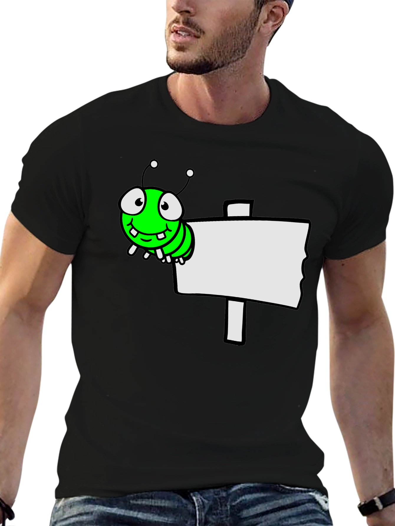 Black Cartoon Worm on Sign Graphic Tee - Black view 6