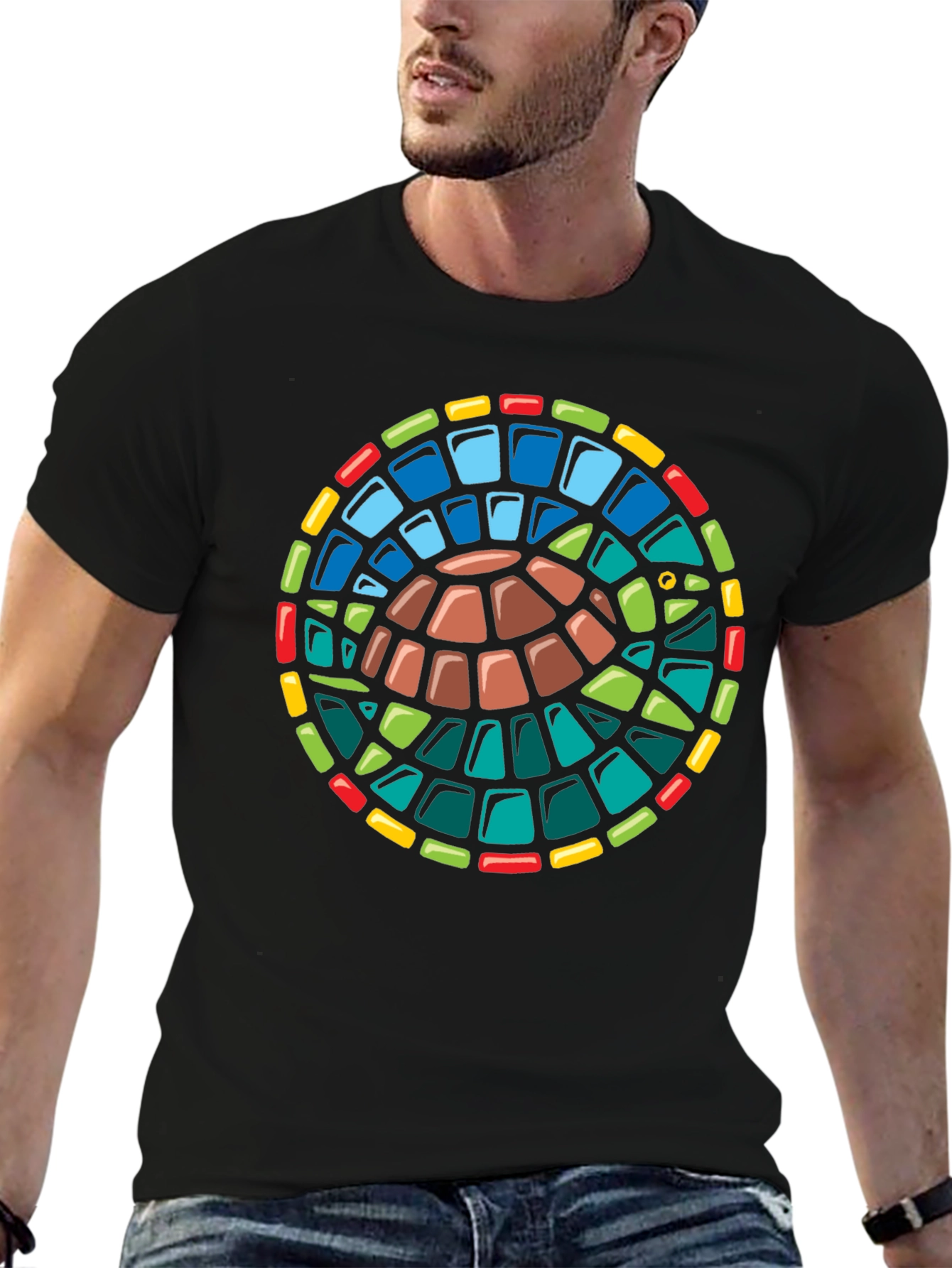 Black Turtle Stained Glass Style Graphic T-Shirt view 6
