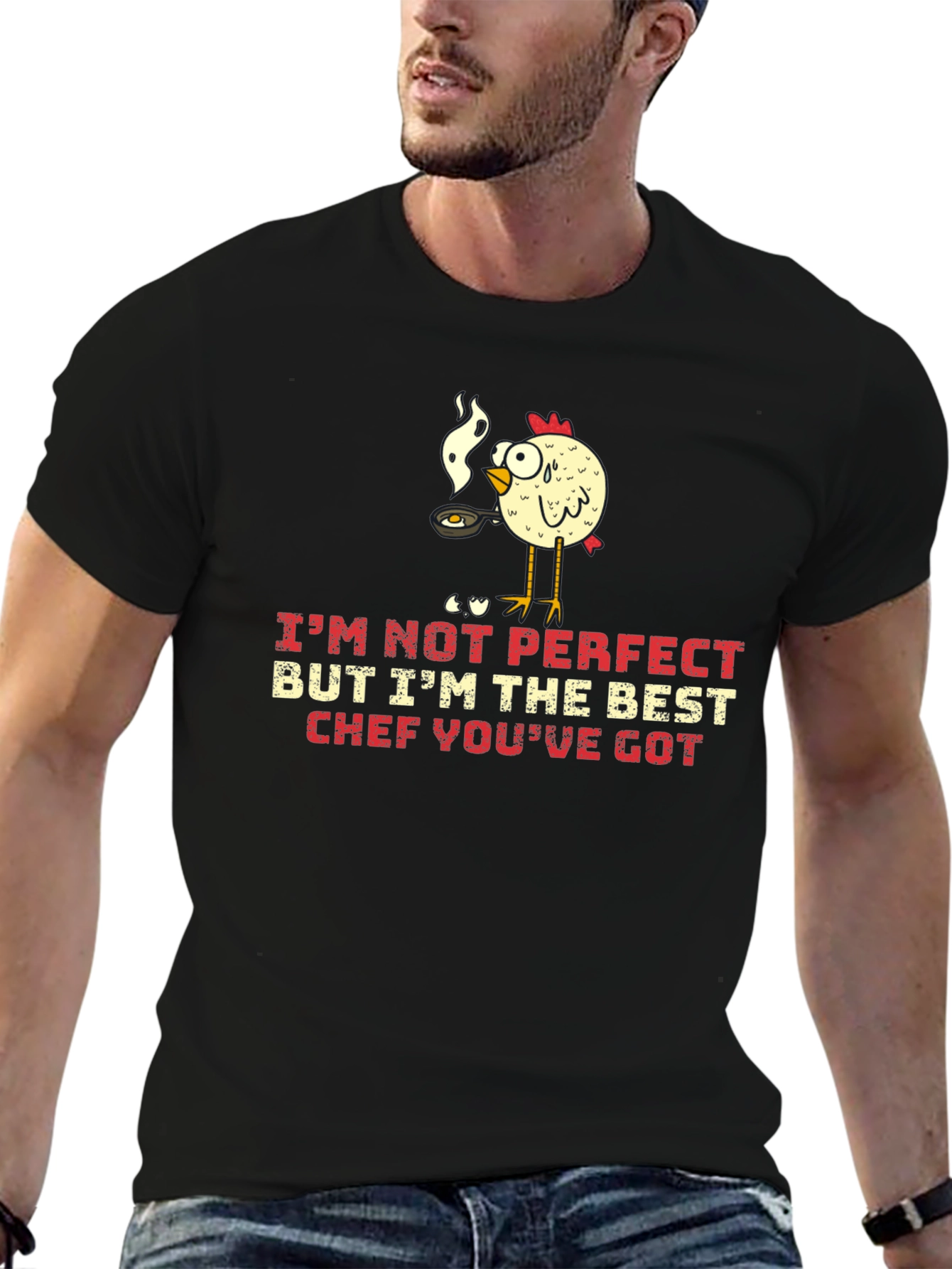 Black Funny Chicken Chef Graphic T-Shirt view 6