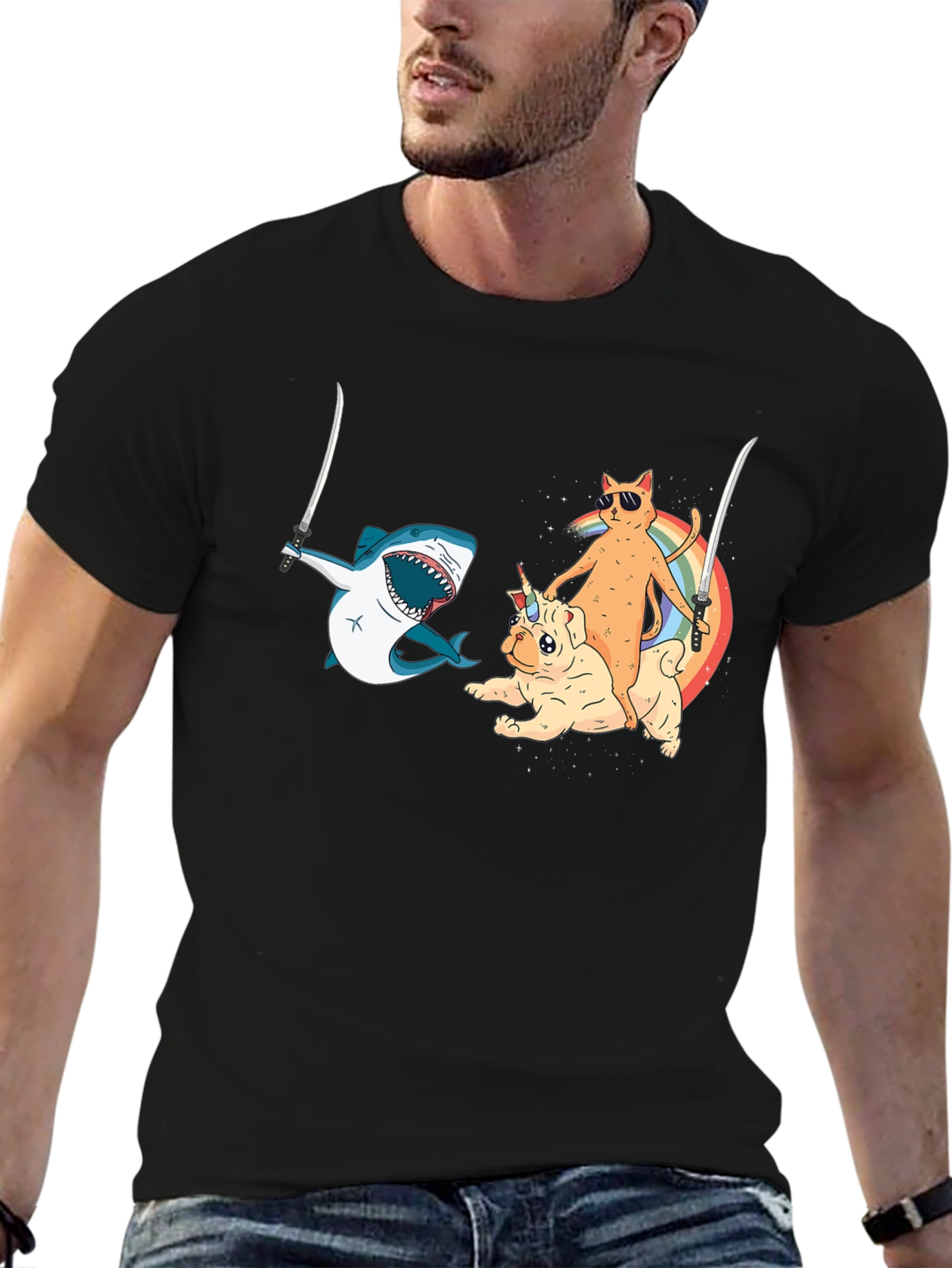 Black Humorous Animal Ninja T-Shirt view 6
