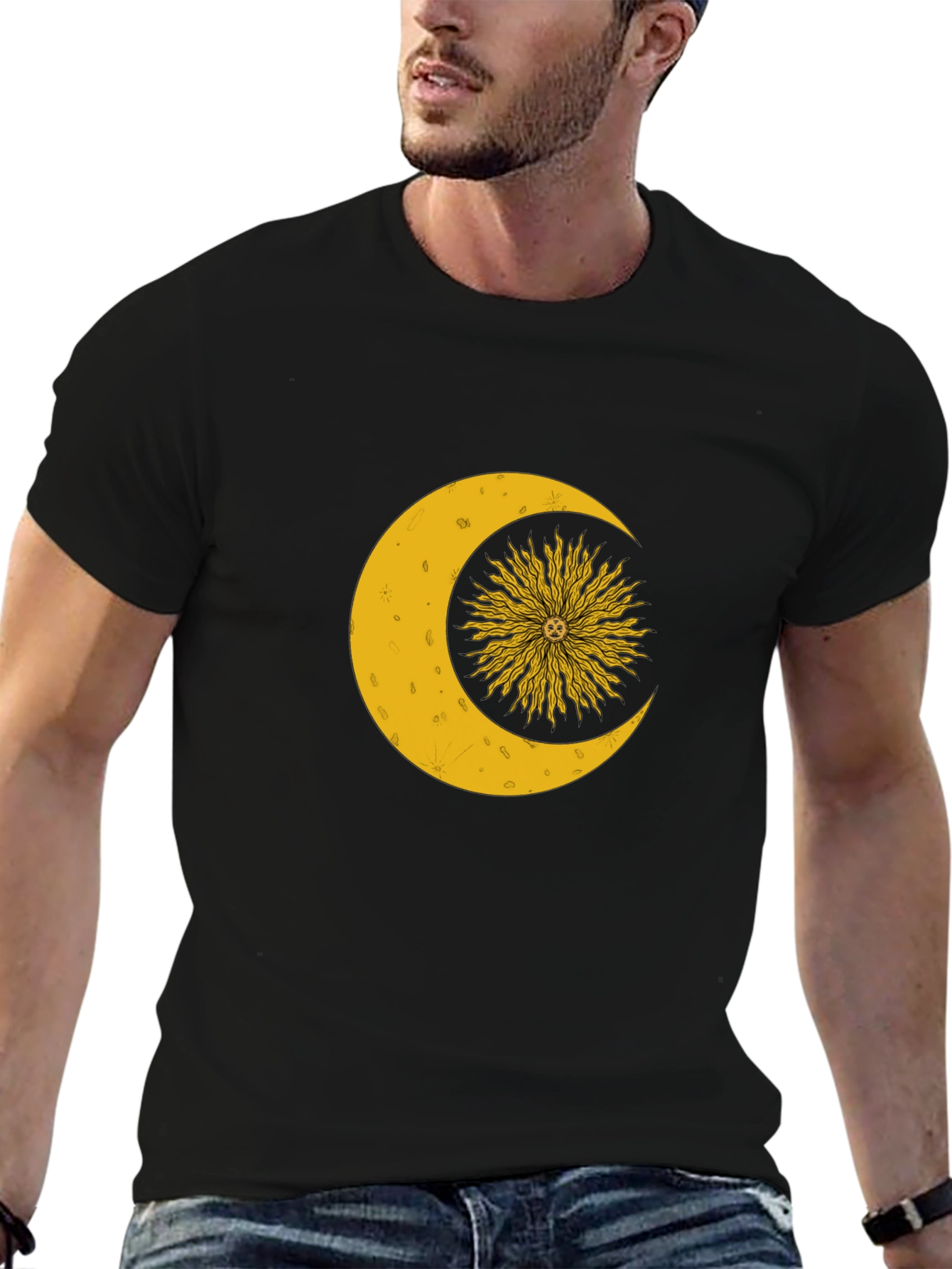 Black Celestial Sun and Moon Graphic T-Shirt view 6