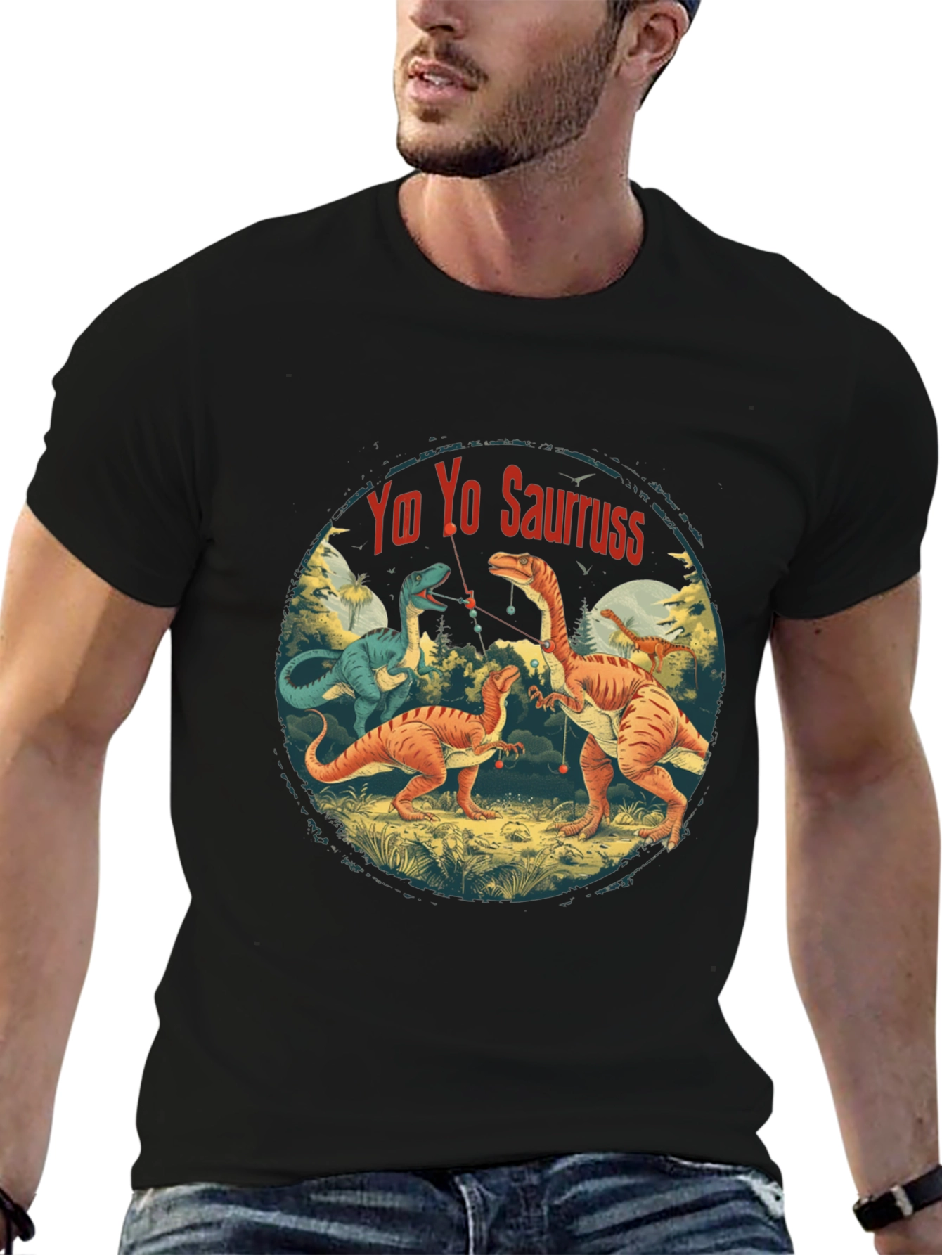 Black Yo Yo Sauruss T-Shirt - Dinosaur Fishing Fun! view 6