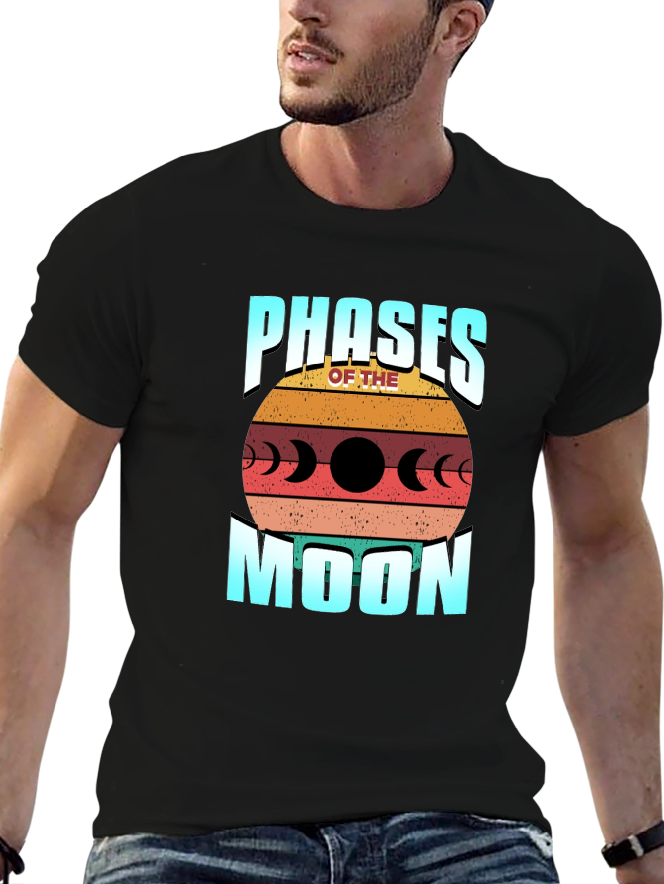 Black Phases of the Moon Graphic Tee - Stylish Celestial Design view 6
