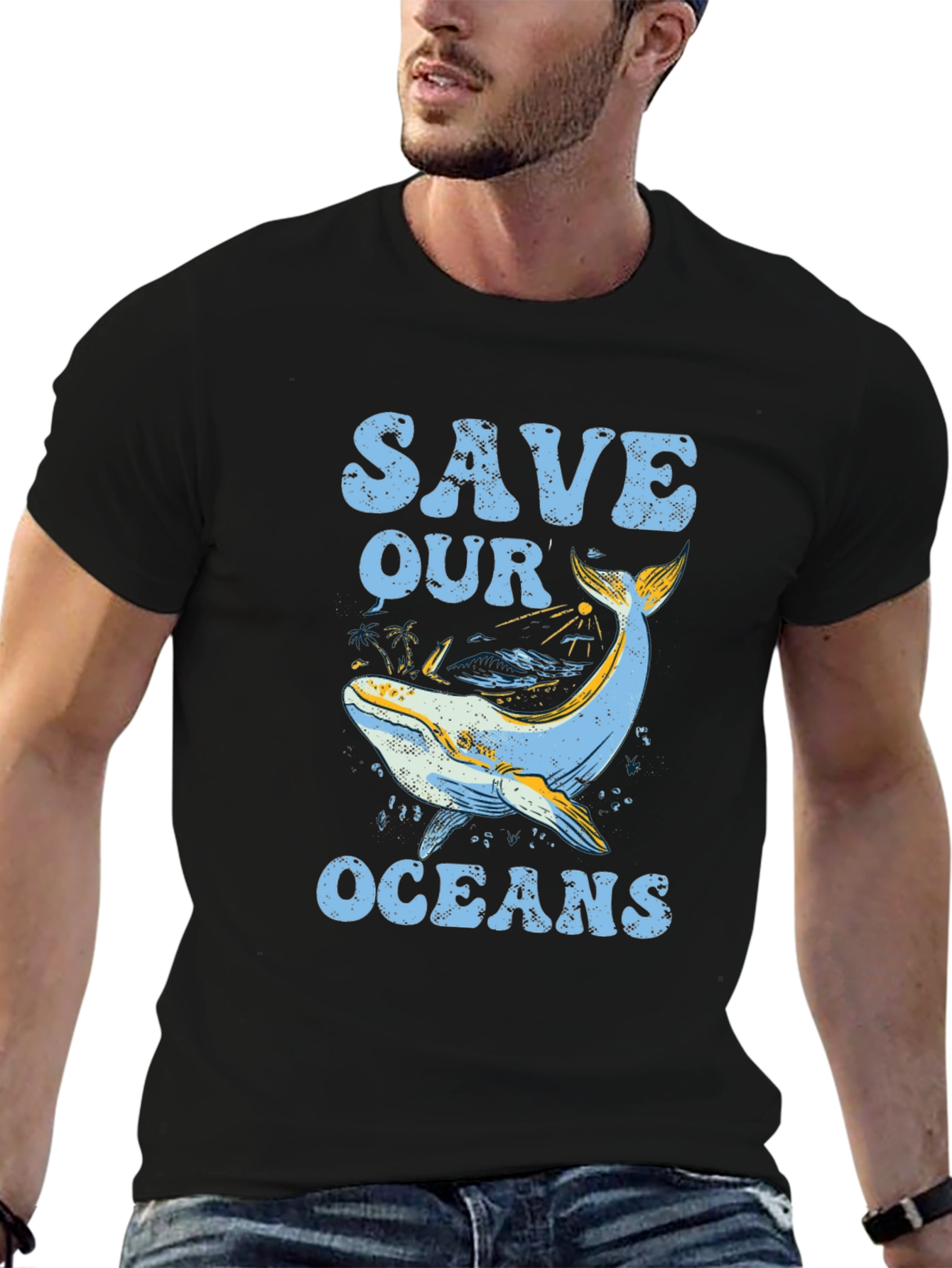 Black Save Our Oceans Graphic Tee - Black Cotton T-Shirt view 6