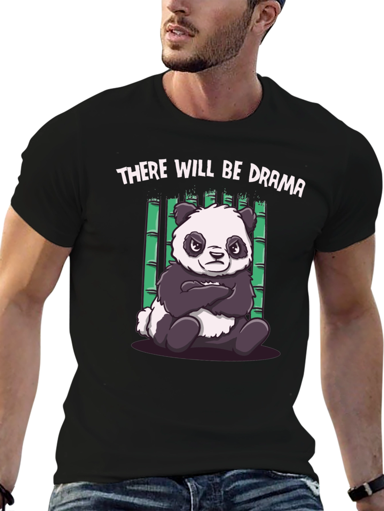 Black Drama Panda Black T-Shirt - Funny Graphic Tee view 6