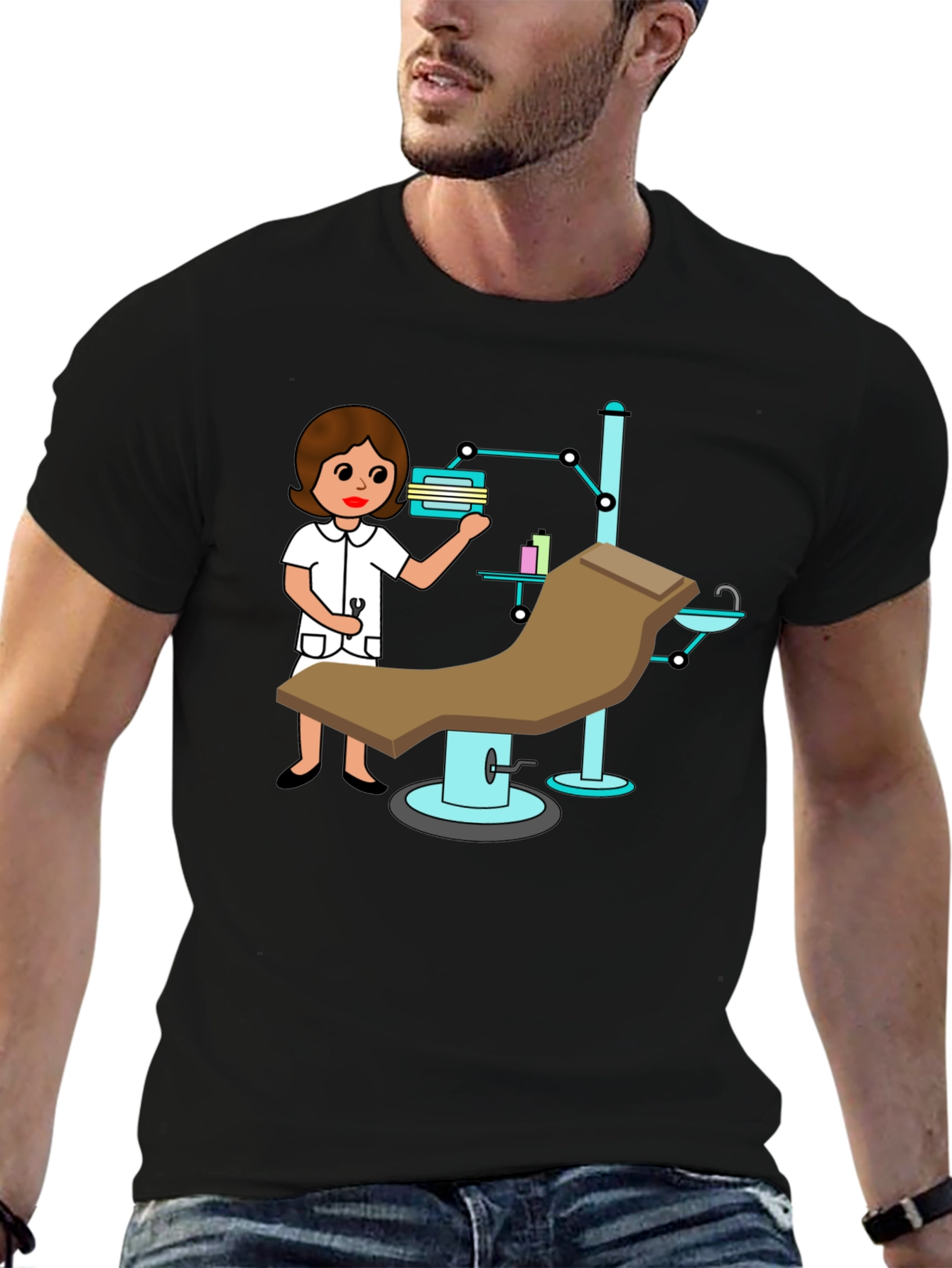 Black Cartoon Dentist Office T-Shirt view 6