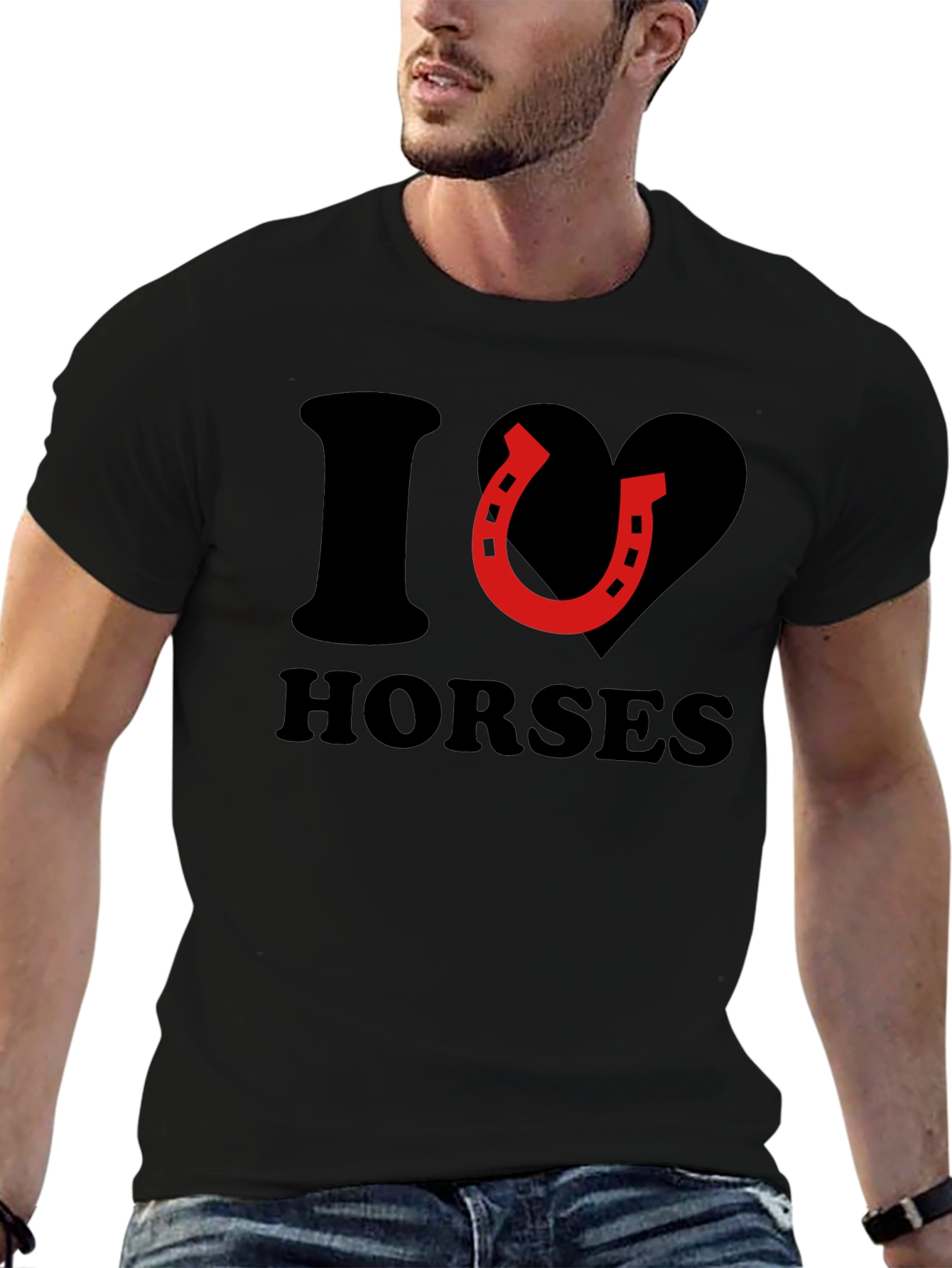 Black I Love Horses T-Shirt view 6