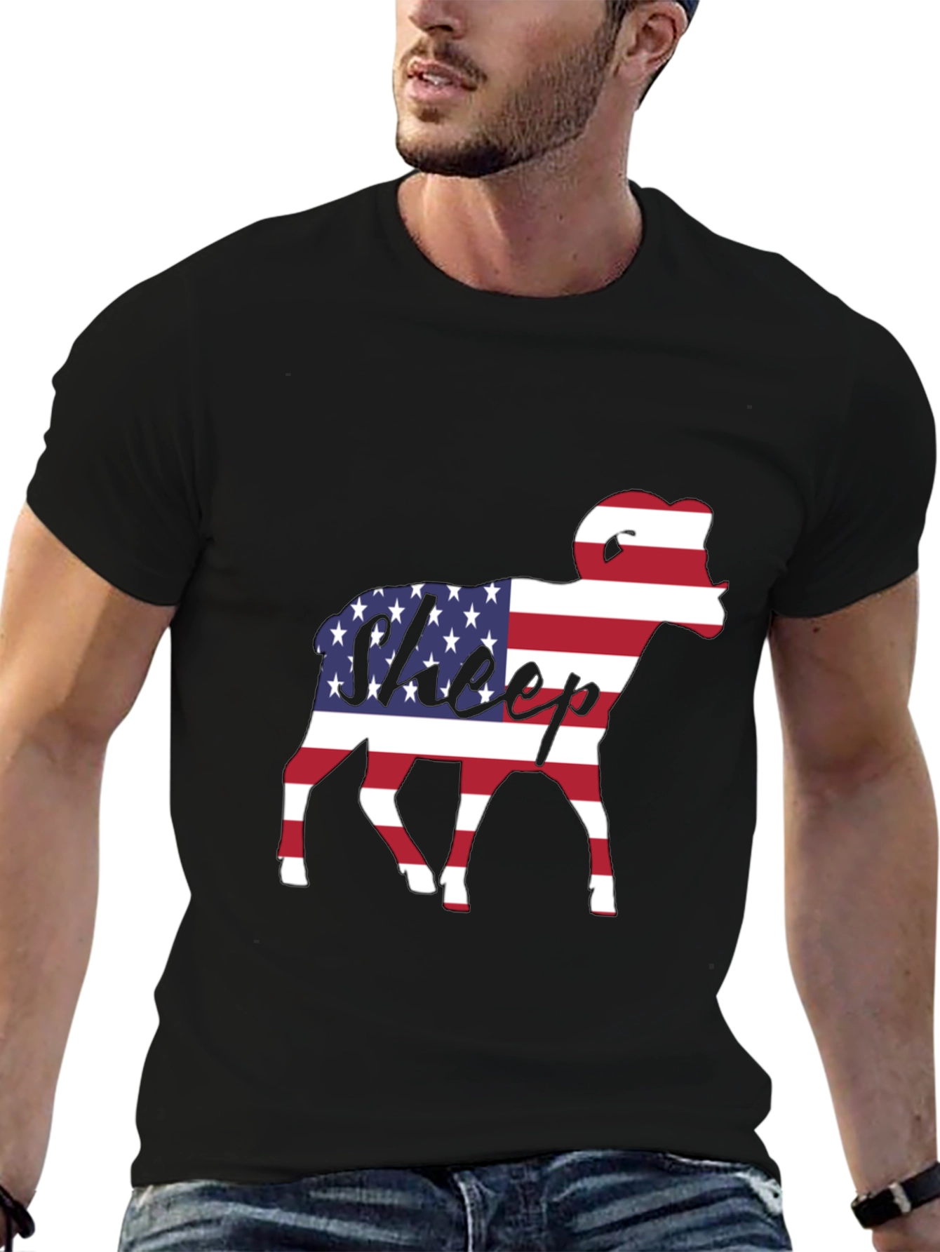 Black Patriotic Sheep T-Shirt - USA Flag Graphic Tee view 6