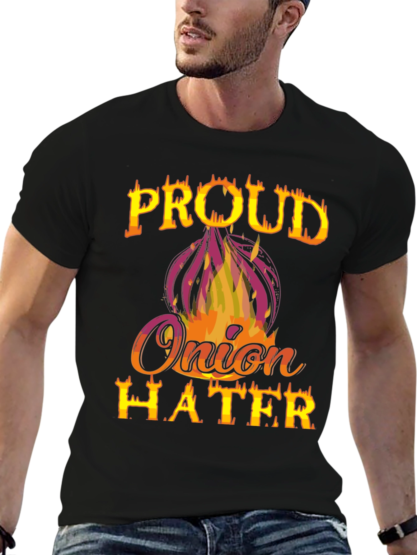 Black Proud Onion Hater T-Shirt - Funny Graphic Tee view 6