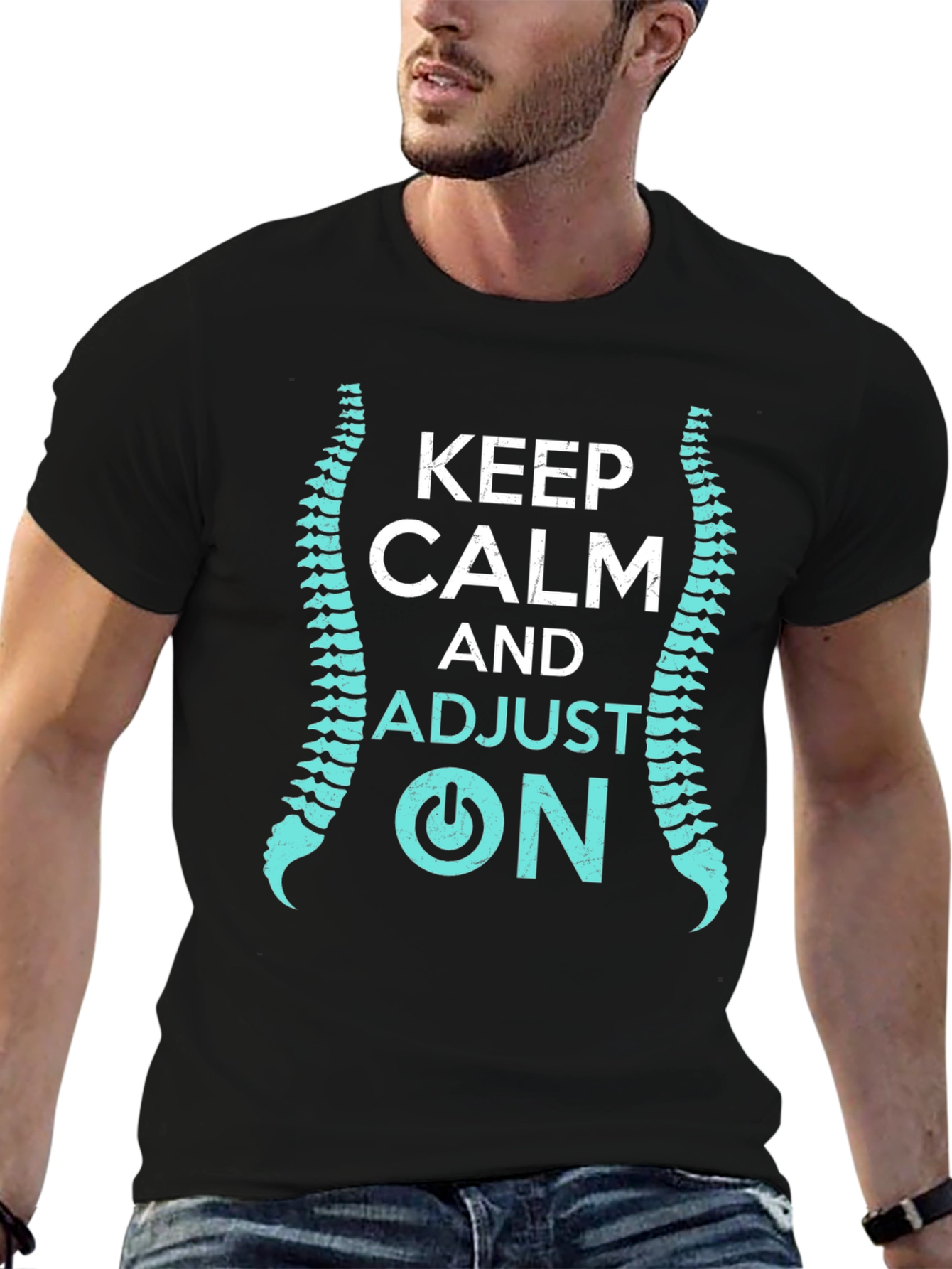 Black Keep Calm and Adjust On Chiropractor T-Shirt view 6