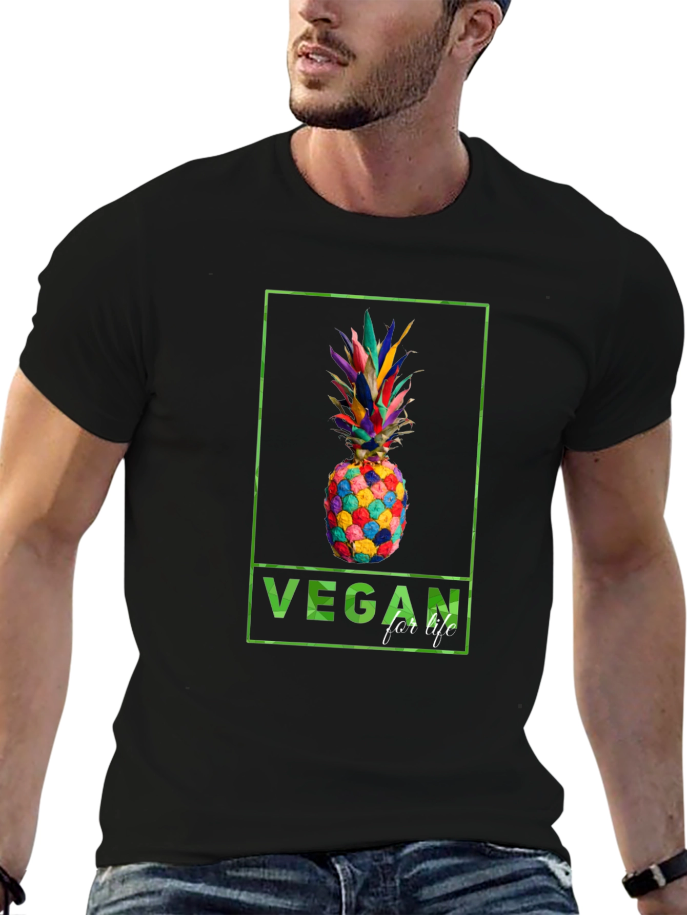 Black Vegan for Life Colorful Pineapple Graphic Tee view 6