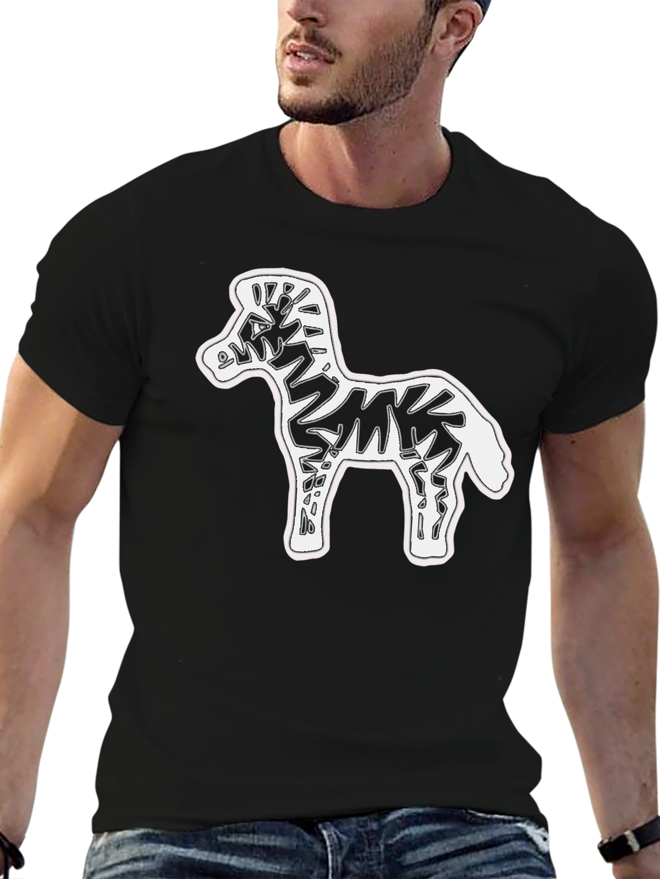 Black Zebra Graphic Print Crew Neck Tee - Black view 6