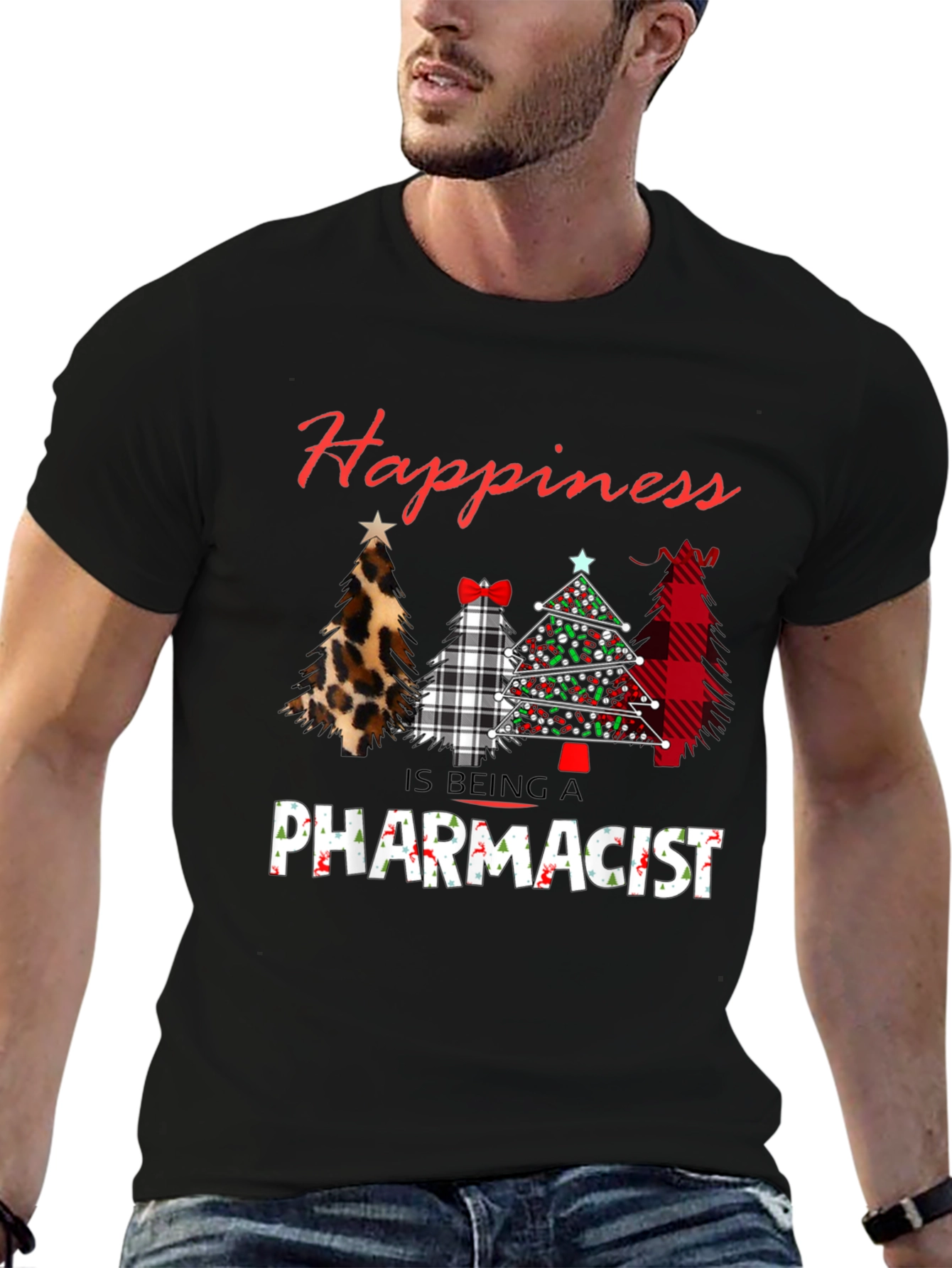 Black Happiness is Being A Pharmacist Christmas Tree T-Shirt view 6