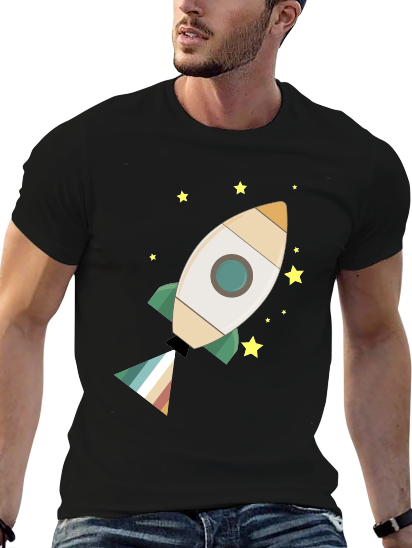 Black Rocket Ship T-Shirt - Blast Off in Style view 6