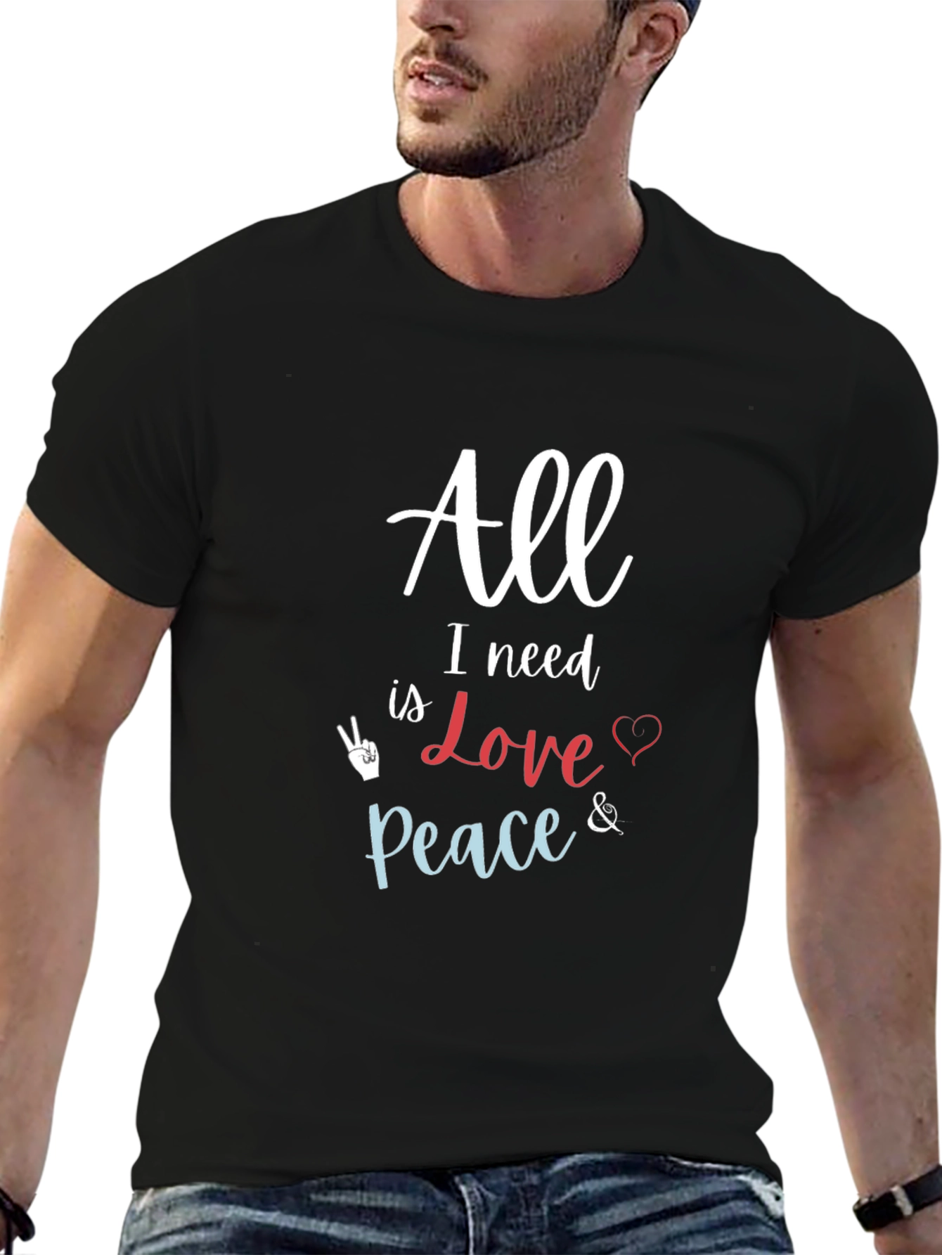 Black All I Need Love & Peace Black T-Shirt view 6