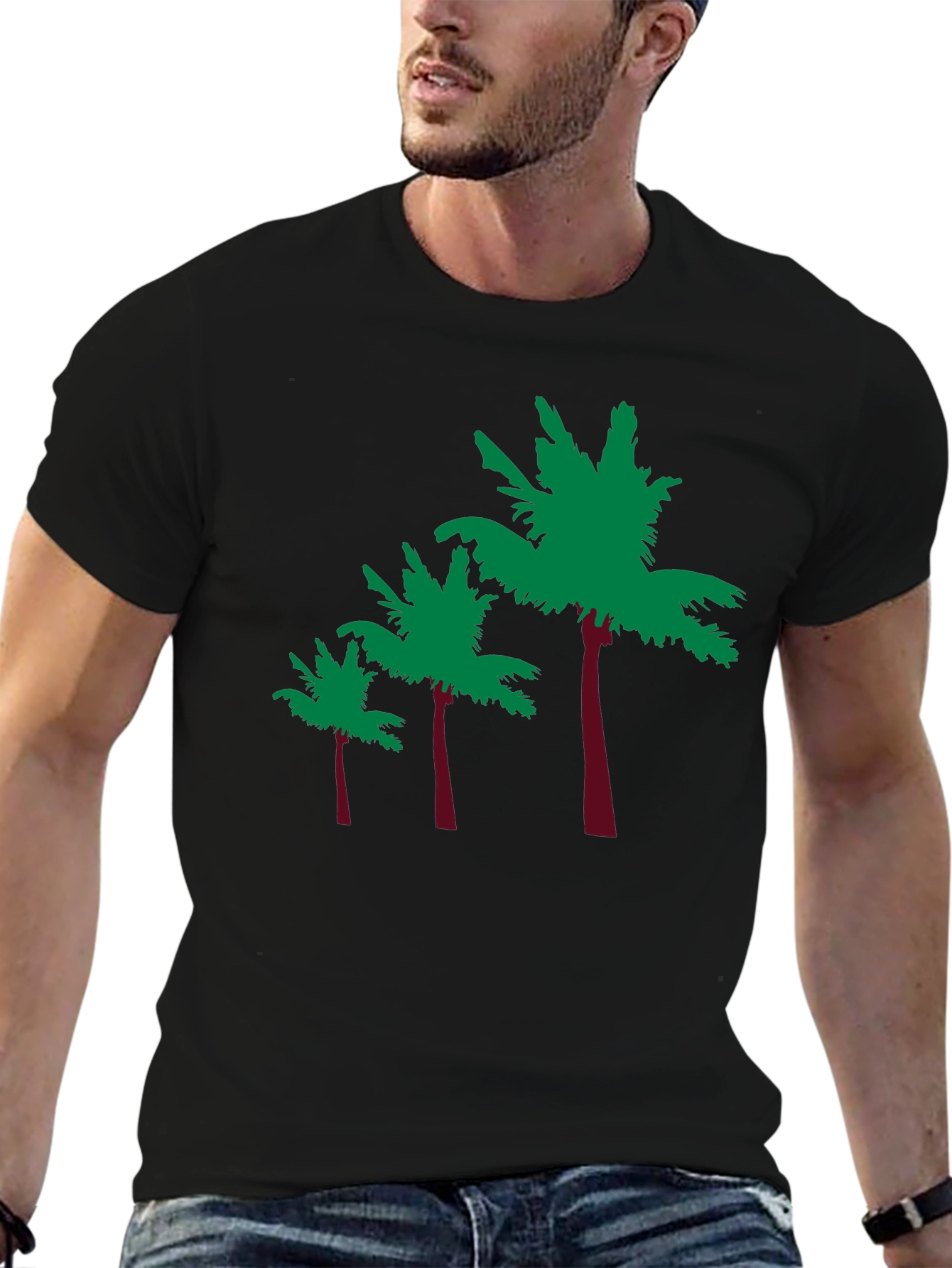 Black Tropical Palm Tree Graphic Tee - Black view 6