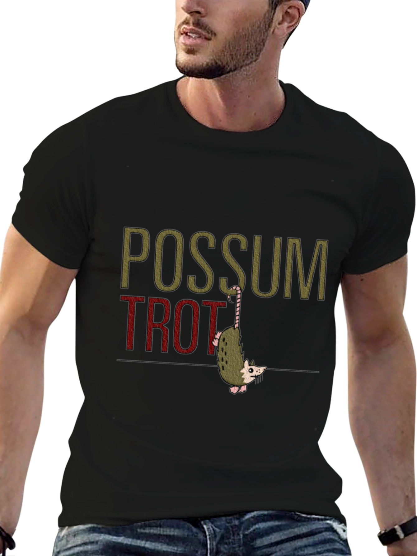 Black Possum Trot Funny Graphic Tee view 6