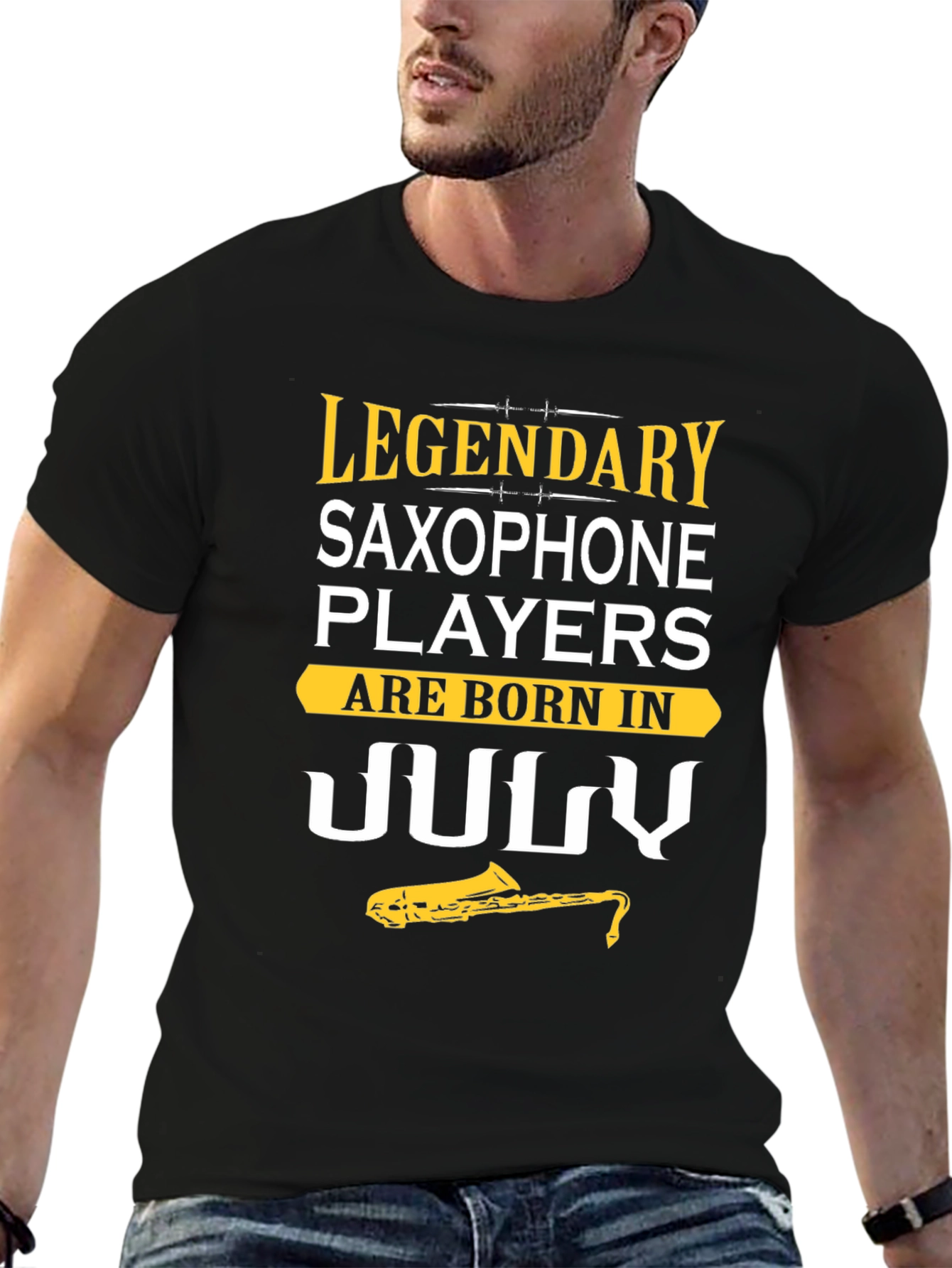 Black Legendary July Saxophone Player T-Shirt view 6
