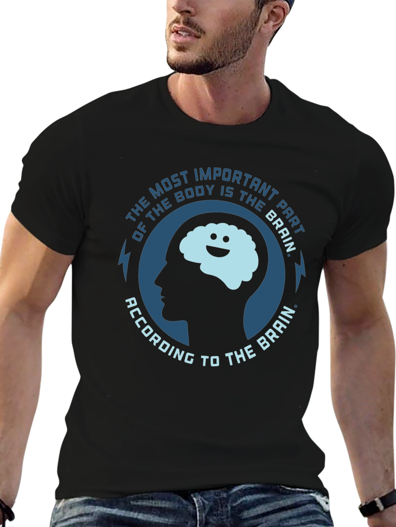 Black Funny Brain T-Shirt - Most Important Part of the Body view 6