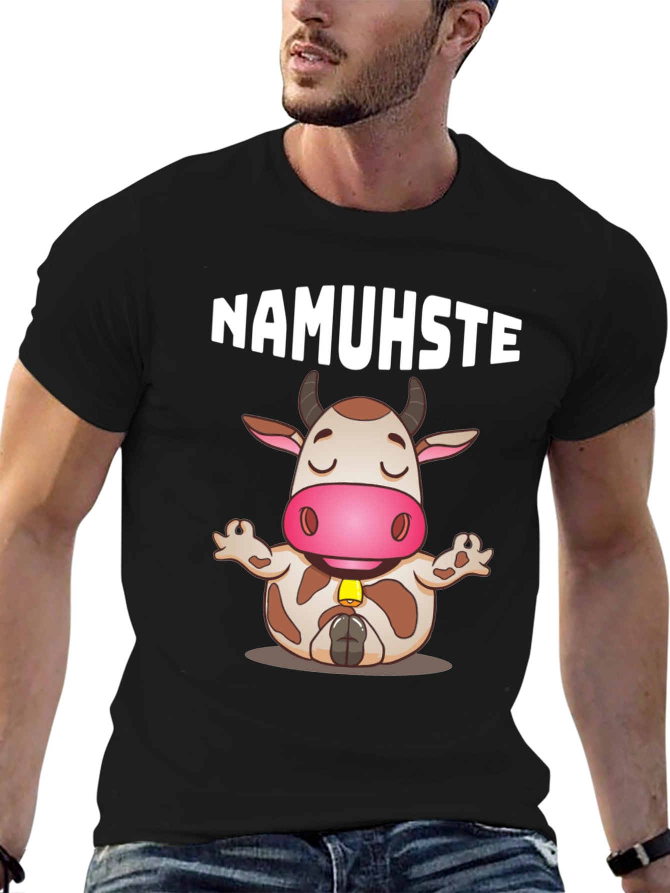 Black Namuhste Cow Yoga T-Shirt - Funny Graphic Tee view 6