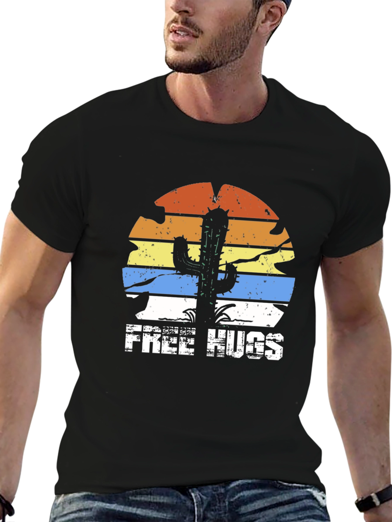 Black Free Hugs Cactus Graphic Tee - Black T-Shirt view 6