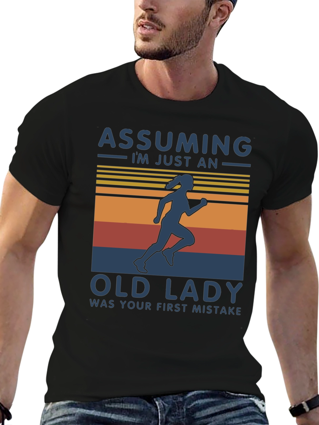 Black Assuming Old Lady Black Graphic T-Shirt view 6