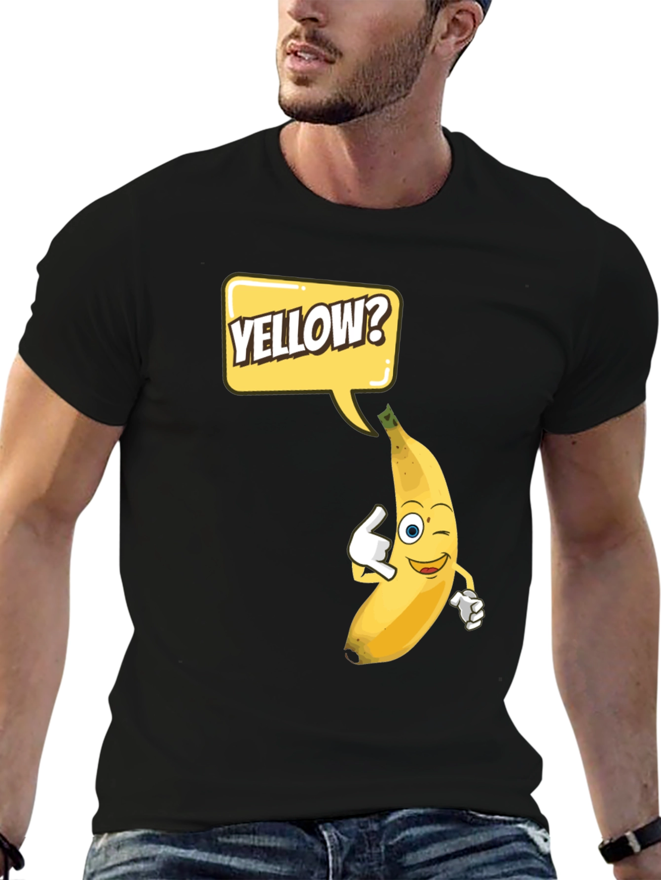 Black Funny Banana 'Yellow?' Graphic T-Shirt view 6