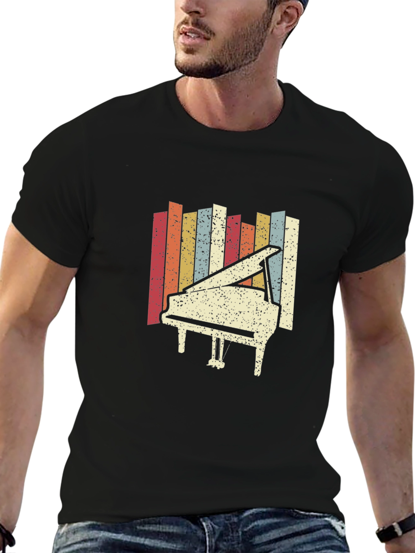 Black Retro Piano Graphic Tee - Classic Style view 6