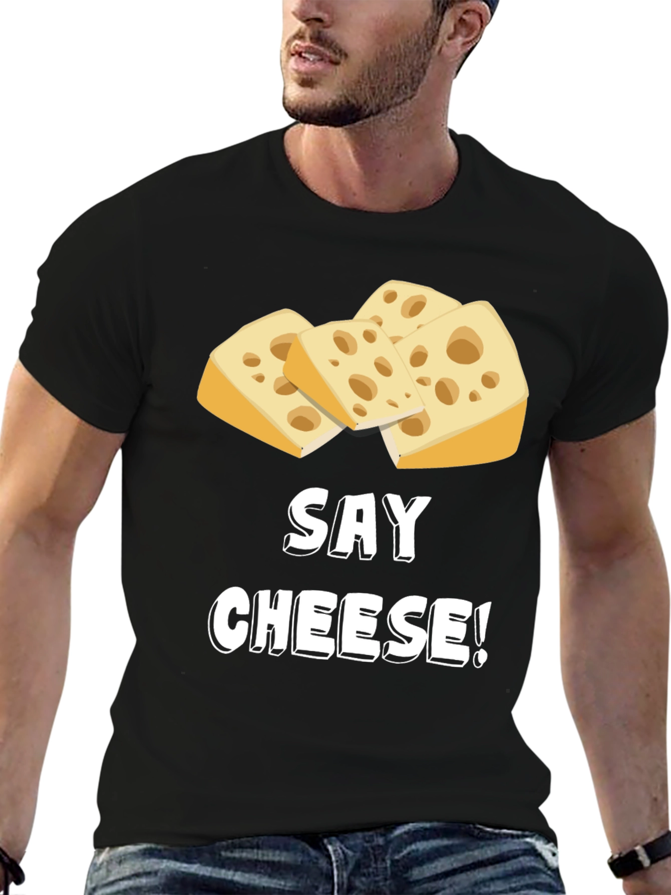 Black Say Cheese! Funny Graphic T-Shirt view 6