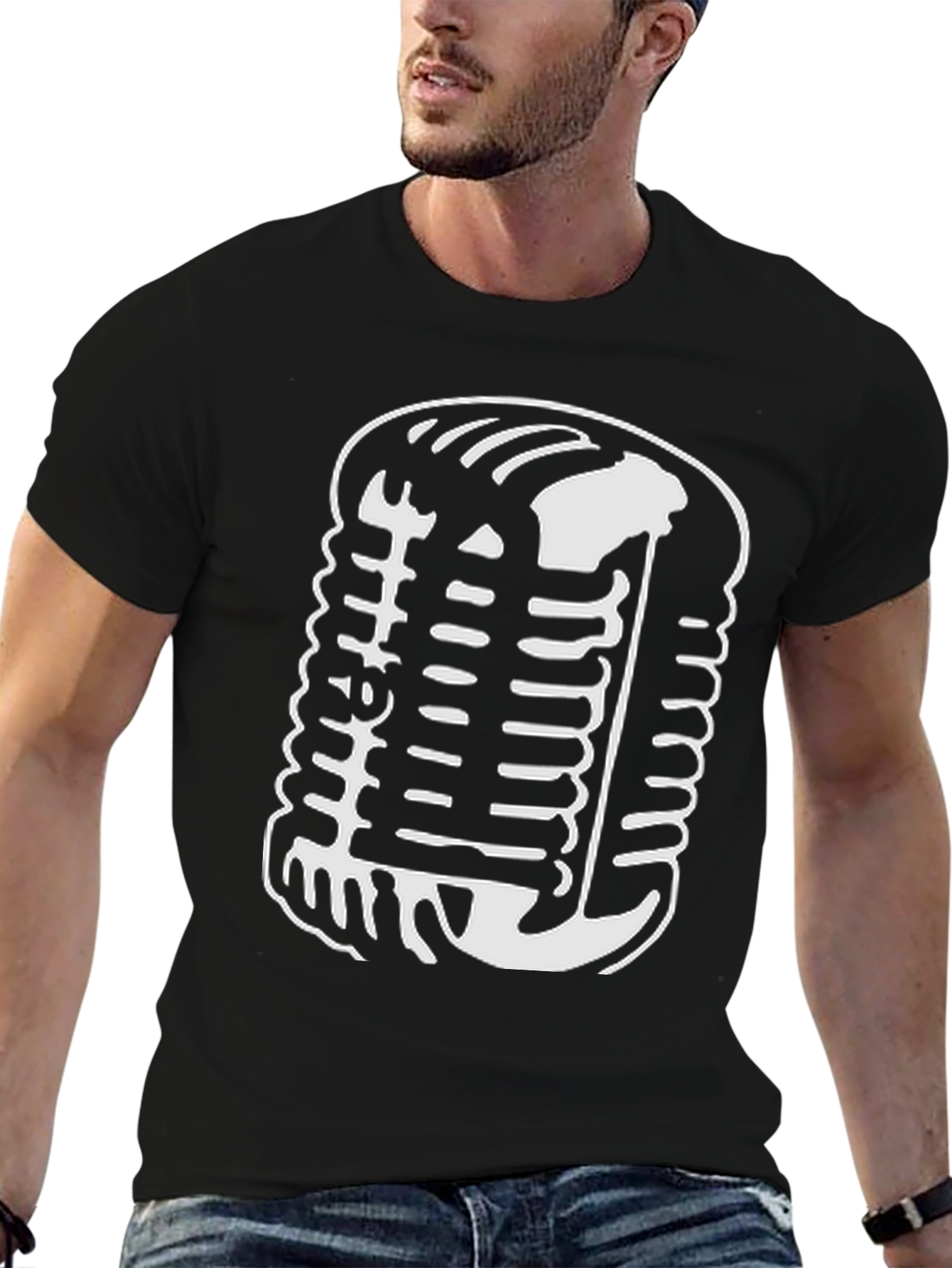 Black Vintage Microphone Graphic Tee - Retro Style view 6