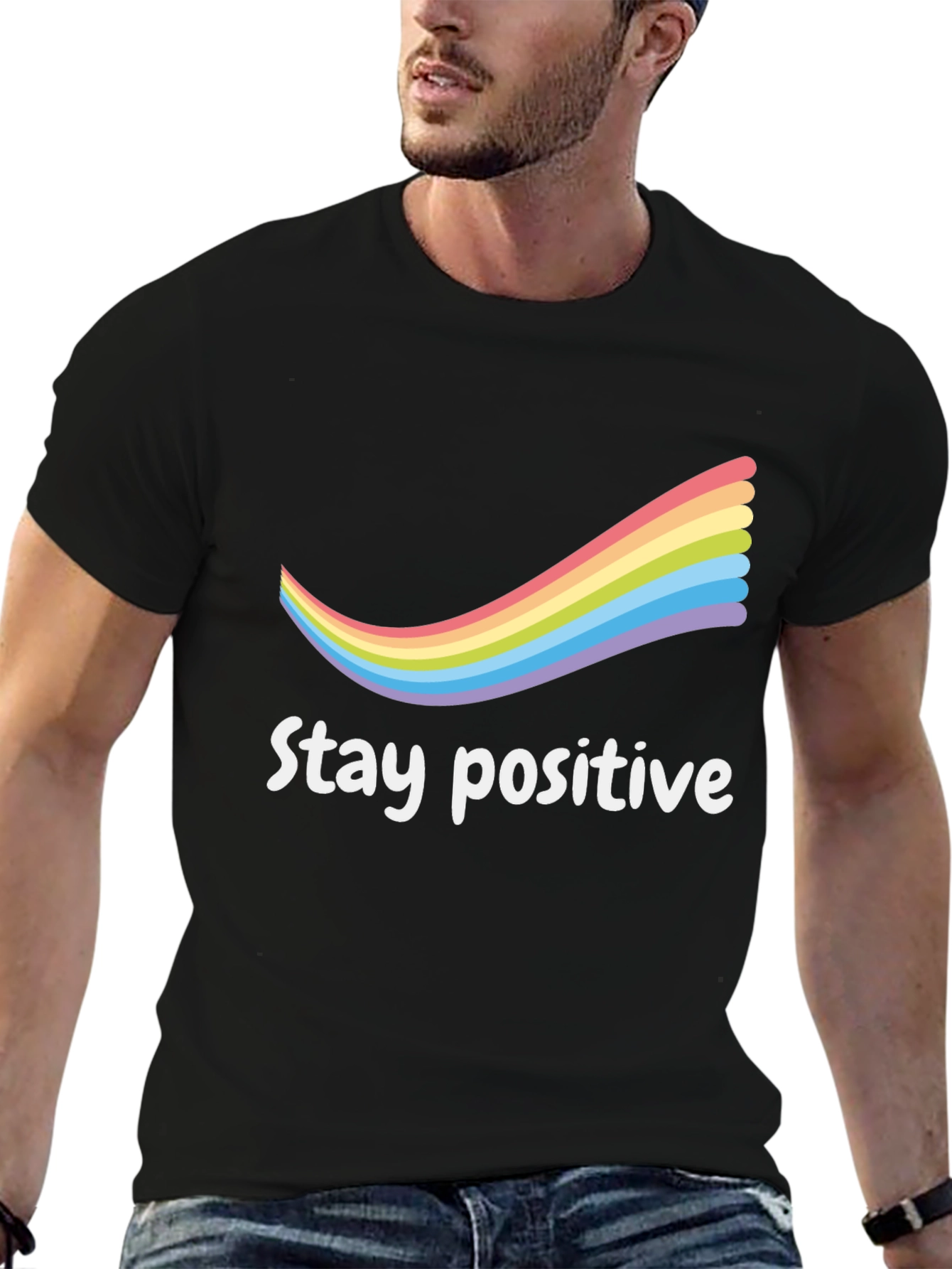 Black Stay Positive Rainbow T-Shirt view 6